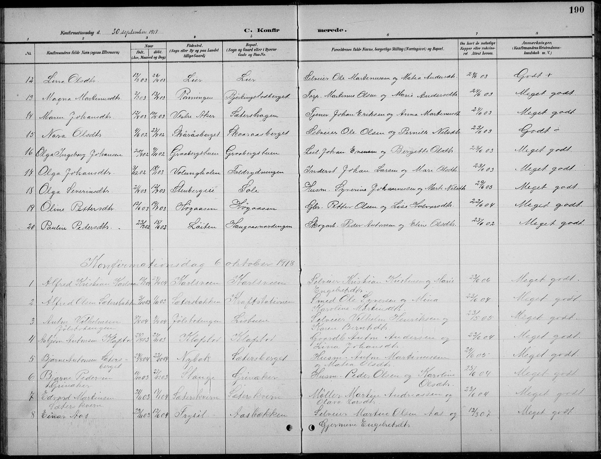 Romedal prestekontor, AV/SAH-PREST-004/L/L0013: Parish register (copy) no. 13, 1896-1937, p. 190