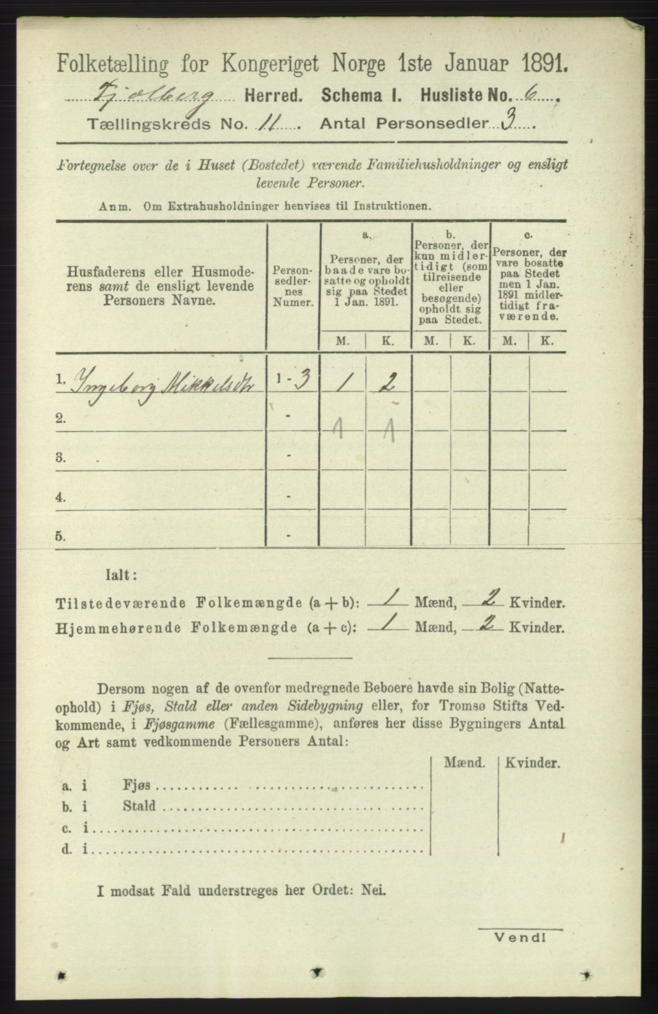 RA, 1891 census for 1213 Fjelberg, 1891, p. 4059