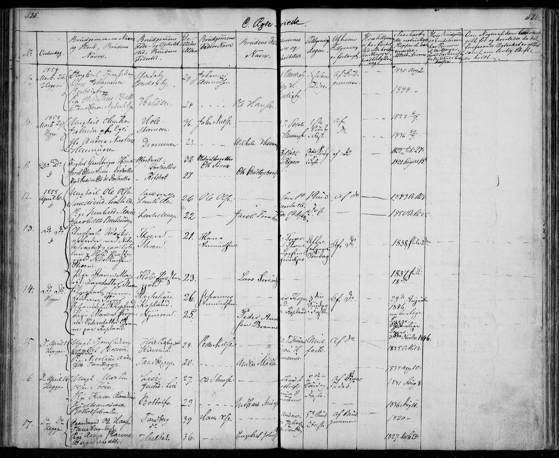 Modum kirkebøker, AV/SAKO-A-234/F/Fa/L0008: Parish register (official) no. 8, 1851-1859, p. 525-526