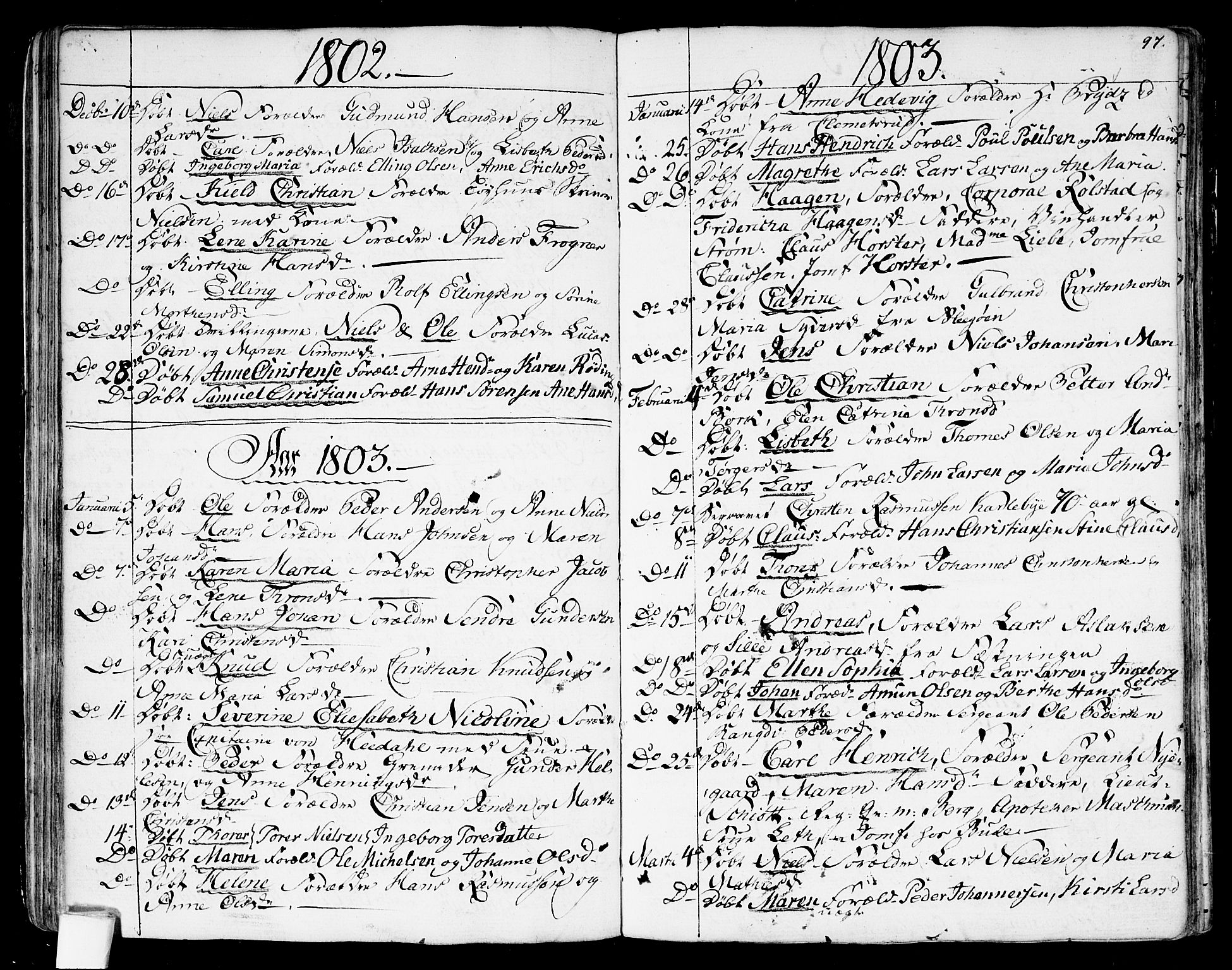 Garnisonsmenigheten Kirkebøker, SAO/A-10846/G/Ga/L0001: Parish register (copy) no. 1, 1796-1814, p. 96-97