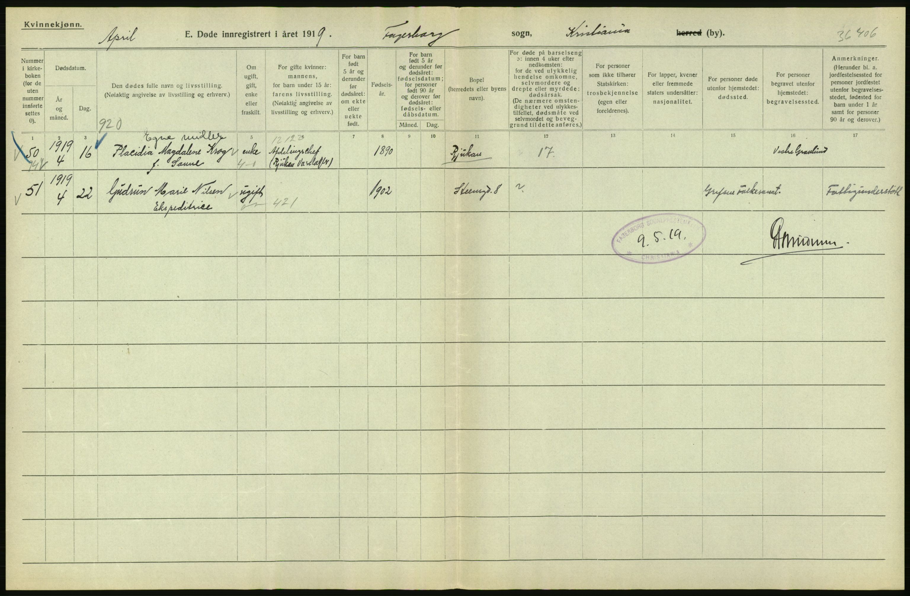 Statistisk sentralbyrå, Sosiodemografiske emner, Befolkning, AV/RA-S-2228/D/Df/Dfb/Dfbi/L0011: Kristiania: Døde, dødfødte, 1919