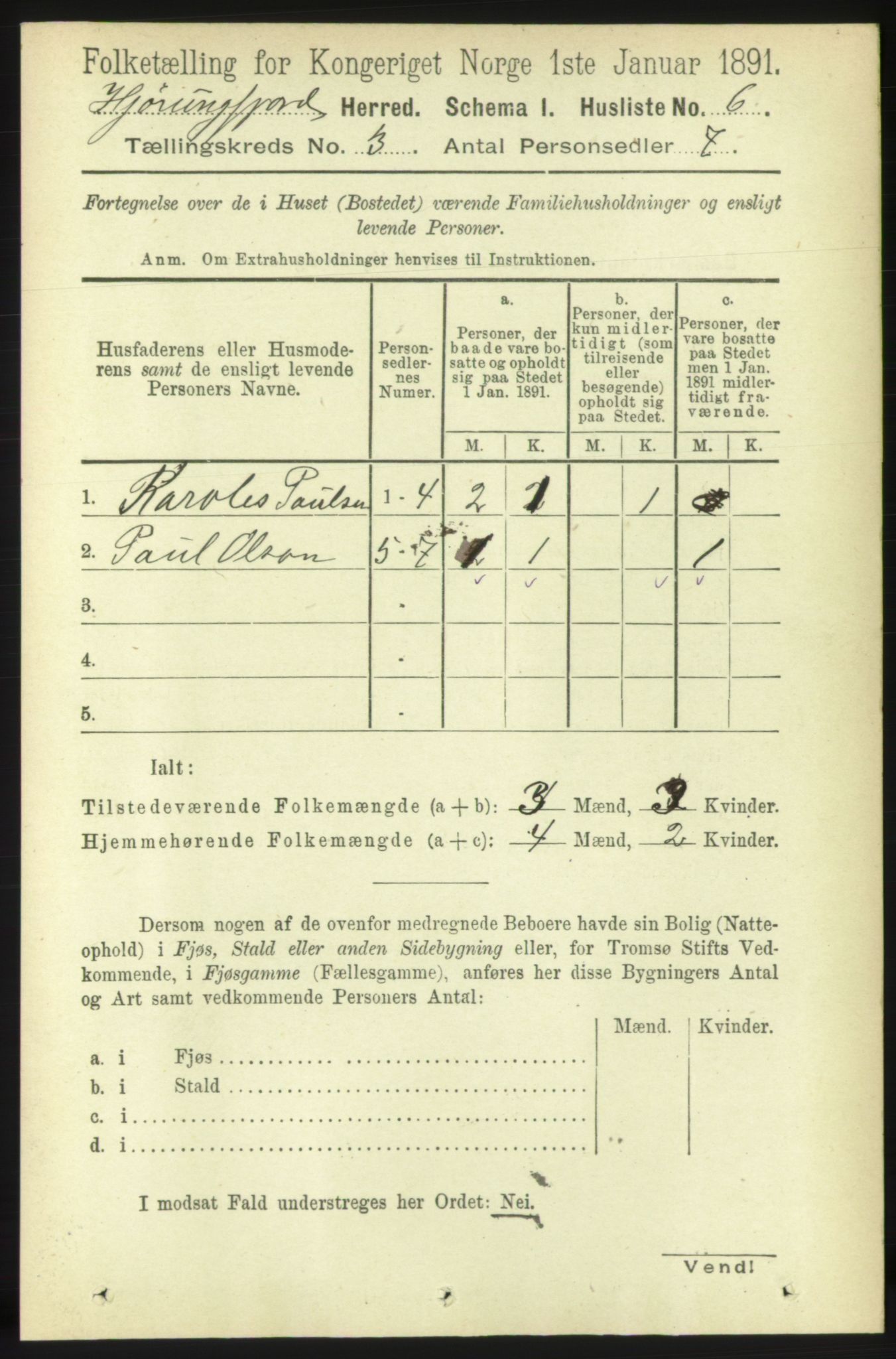 RA, 1891 census for 1522 Hjørundfjord, 1891, p. 441