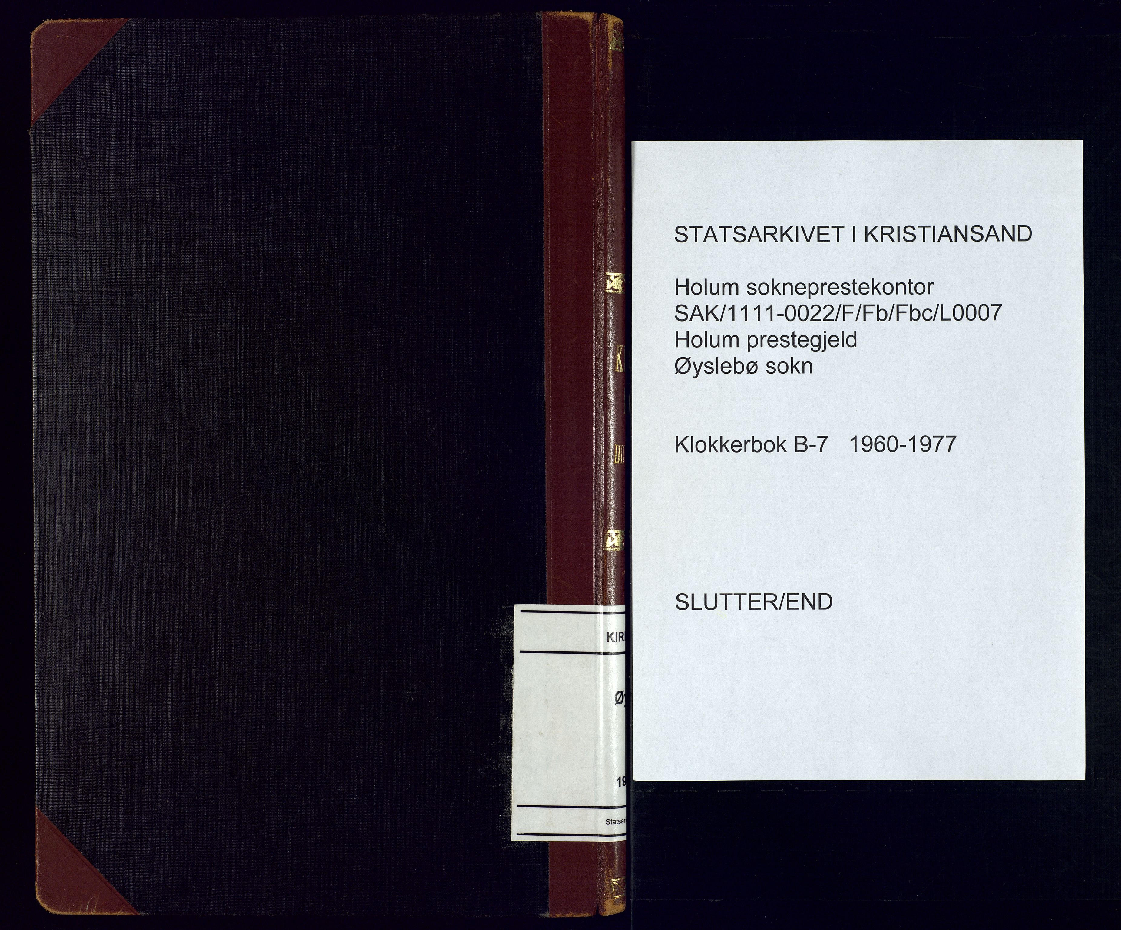 Holum sokneprestkontor, SAK/1111-0022/F/Fb/Fbc/L0007: Parish register (copy) no. B-7, 1960-1977