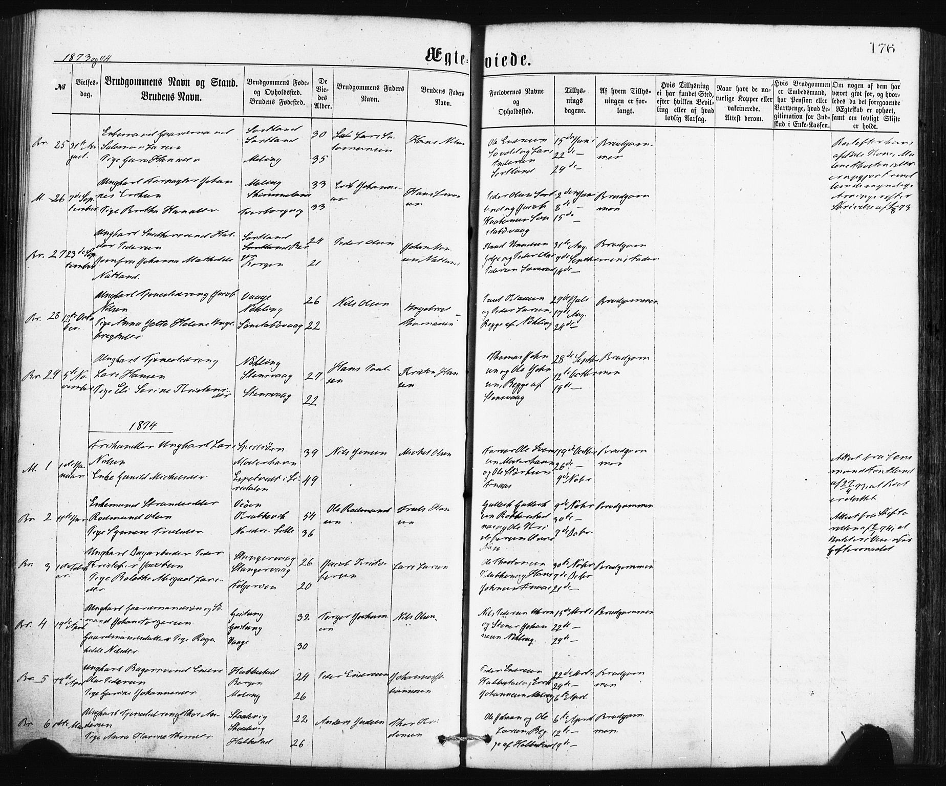 Finnås sokneprestembete, SAB/A-99925/H/Ha/Haa/Haaa/L0009: Parish register (official) no. A 9, 1873-1881, p. 176