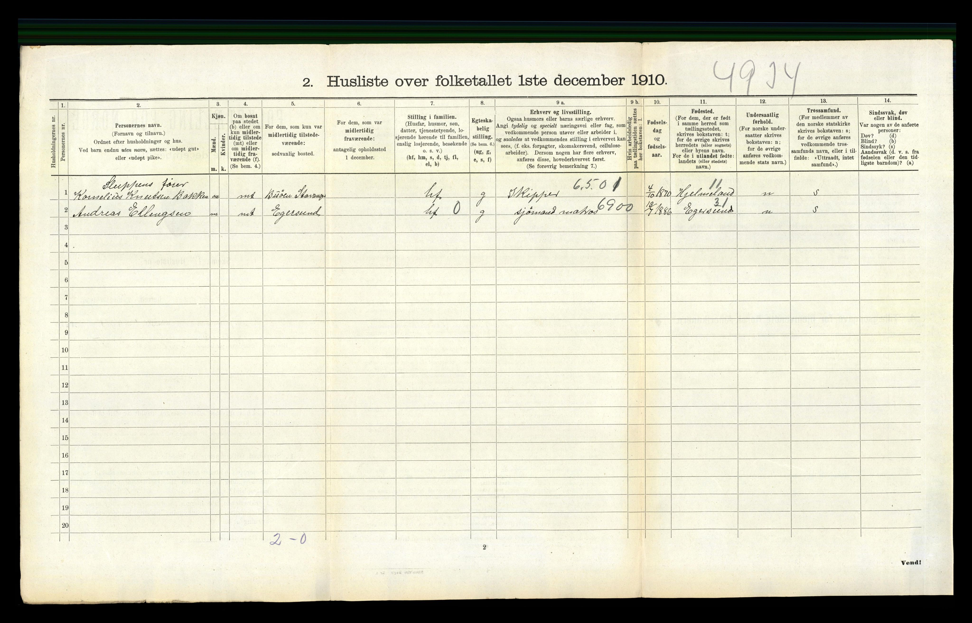 RA, 1910 census for Forsand, 1910, p. 372