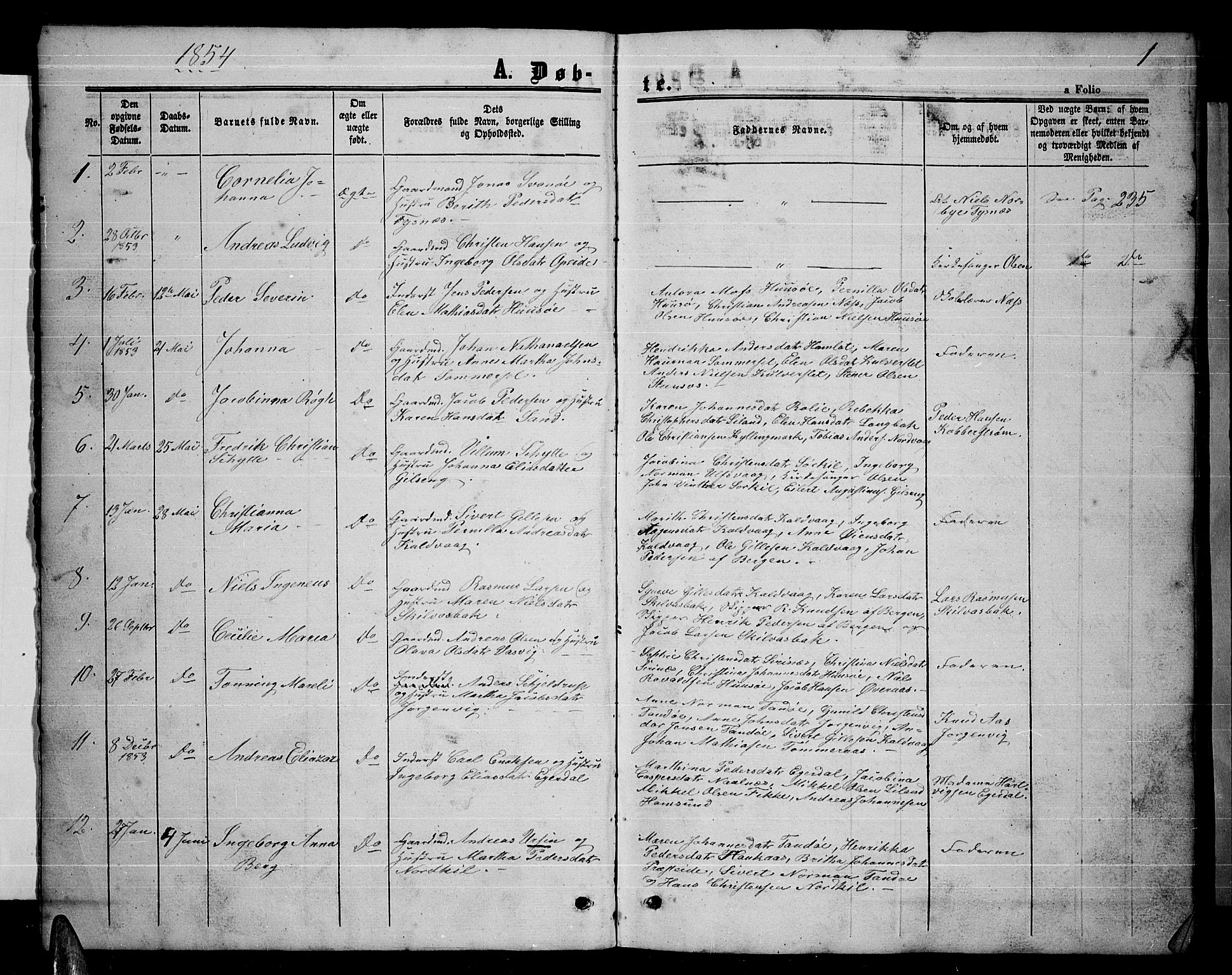 Ministerialprotokoller, klokkerbøker og fødselsregistre - Nordland, AV/SAT-A-1459/859/L0857: Parish register (copy) no. 859C03, 1854-1873, p. 1