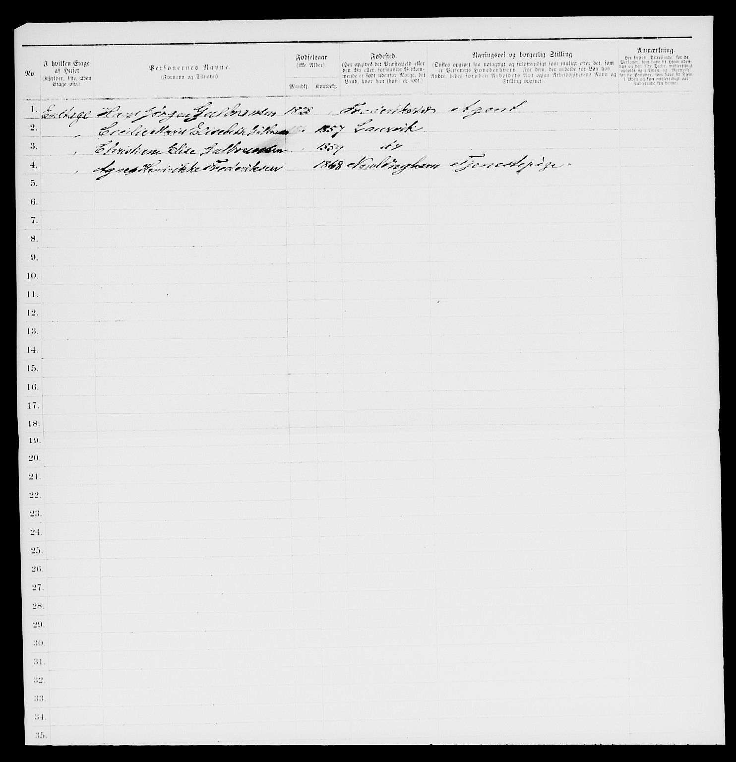 SAKO, 1885 census for 0707 Larvik, 1885, p. 101