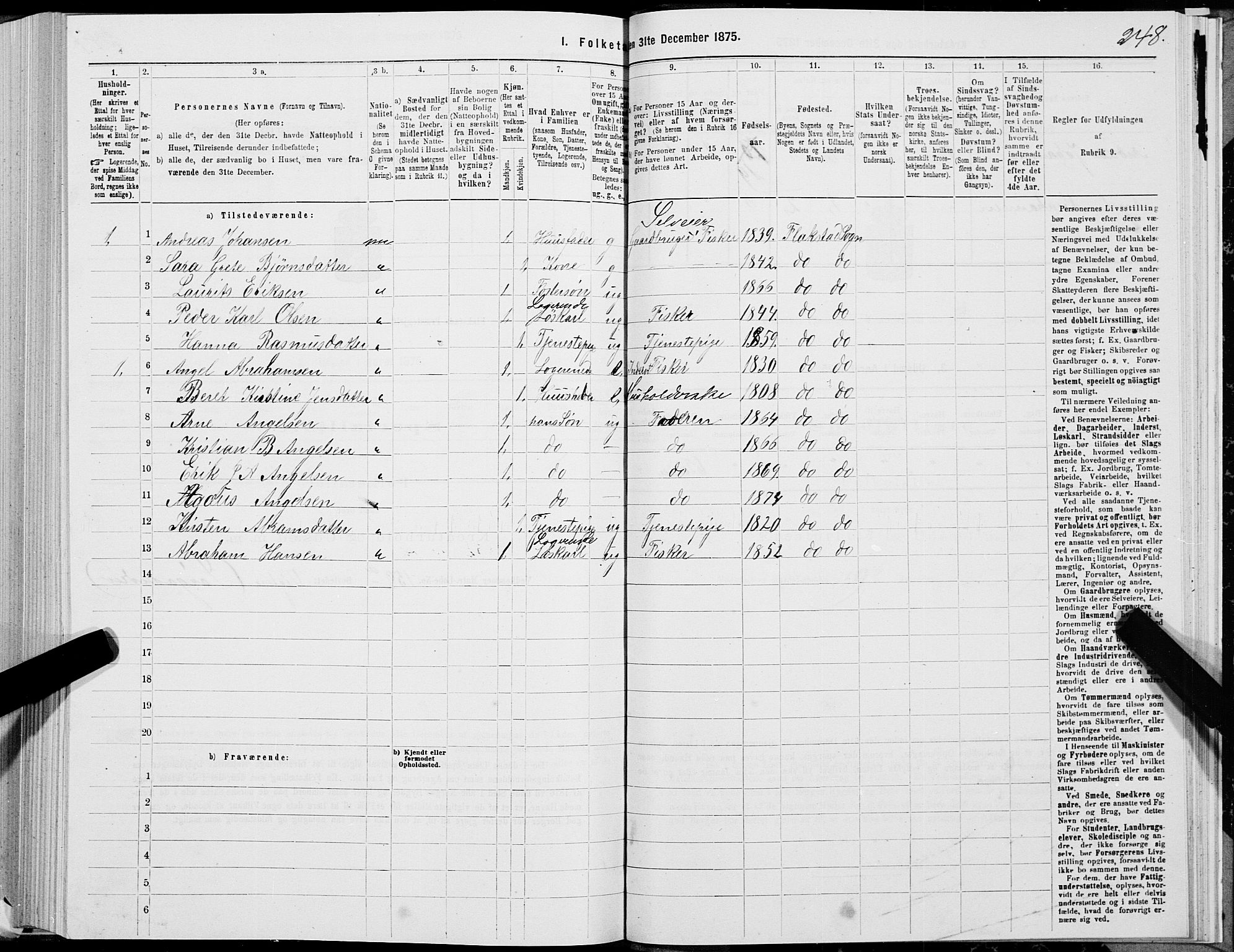 SAT, 1875 census for 1859P Flakstad, 1875, p. 1248