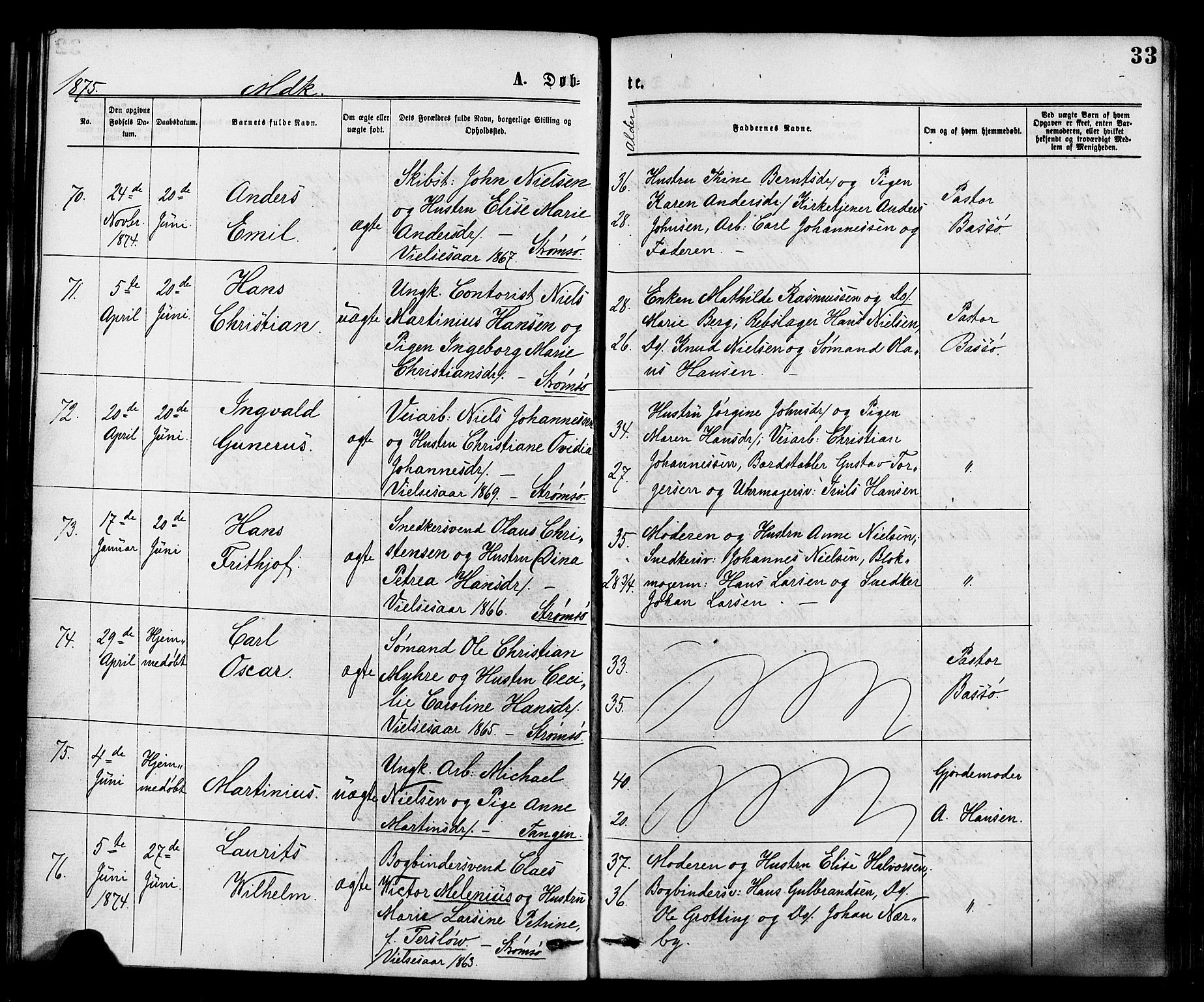 Strømsø kirkebøker, SAKO/A-246/F/Fa/L0019: Parish register (official) no. I 19, 1874-1877, p. 33
