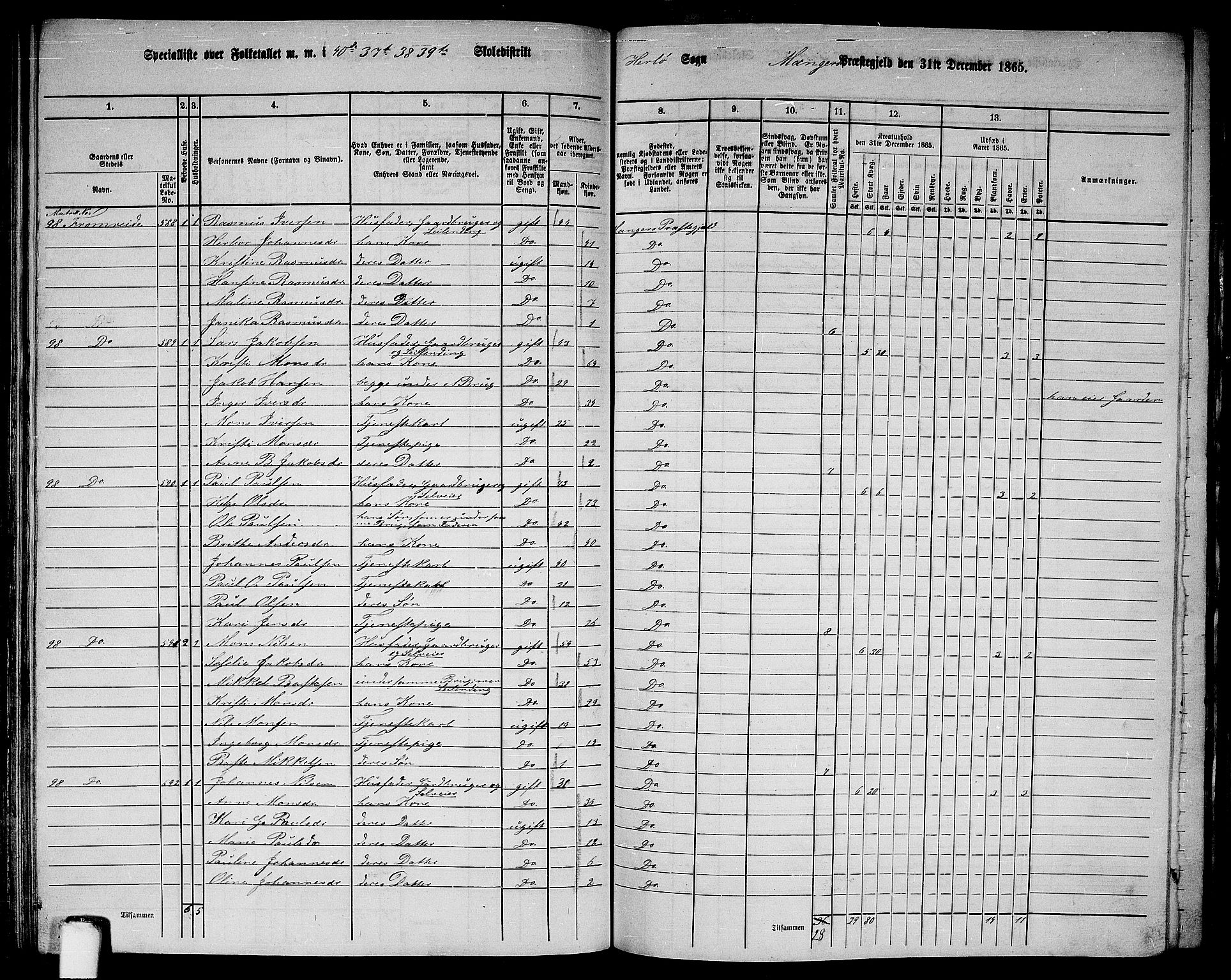 RA, 1865 census for Manger, 1865, p. 151