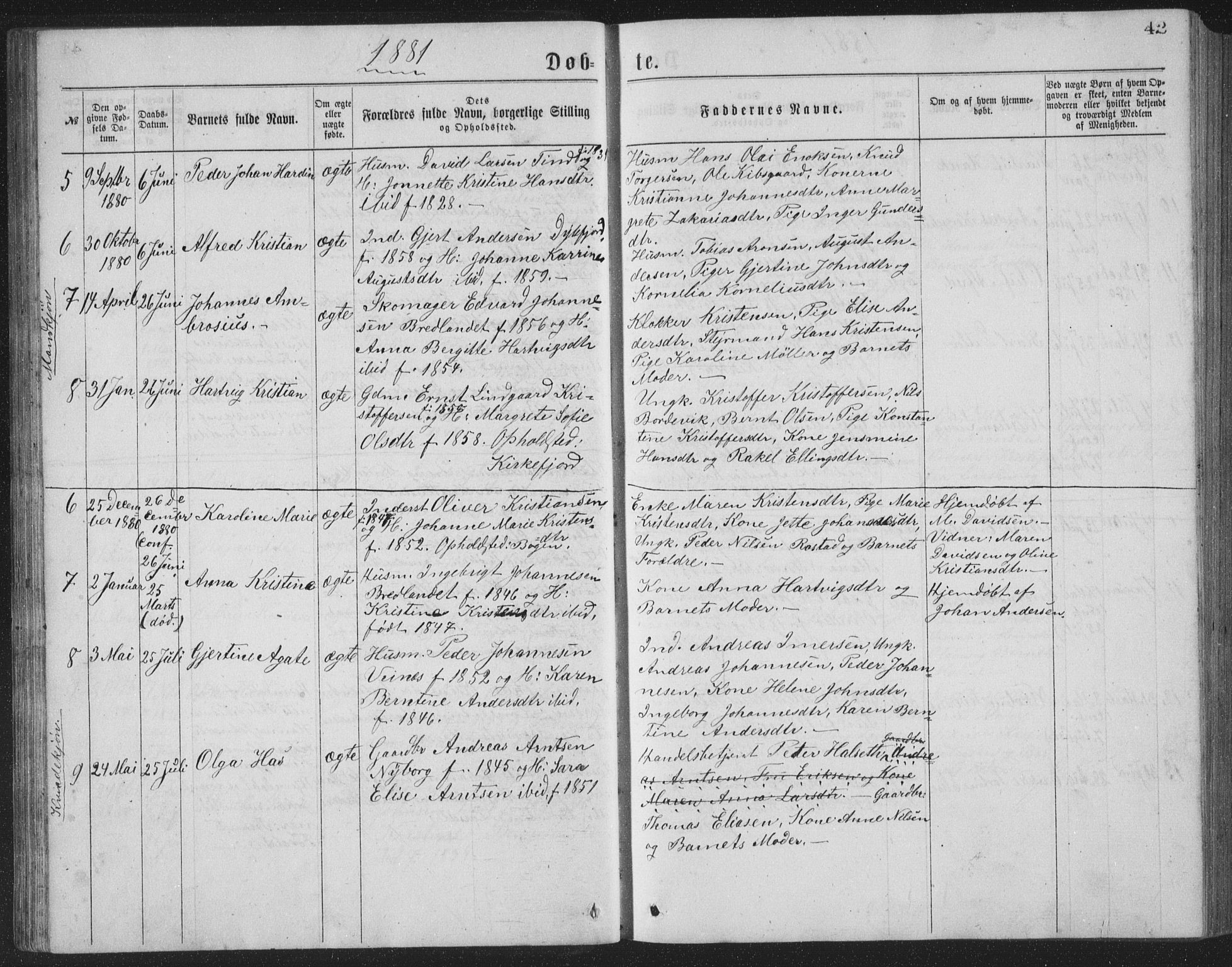 Ministerialprotokoller, klokkerbøker og fødselsregistre - Nordland, AV/SAT-A-1459/886/L1225: Parish register (copy) no. 886C02, 1874-1896, p. 42