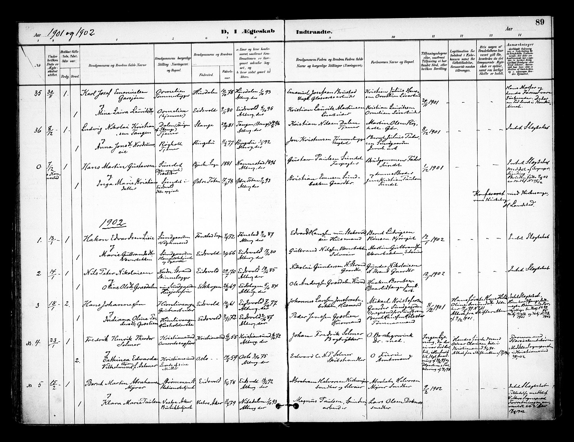 Eidsvoll prestekontor Kirkebøker, AV/SAO-A-10888/F/Fa/L0005: Parish register (official) no. I 5, 1896-1906, p. 89