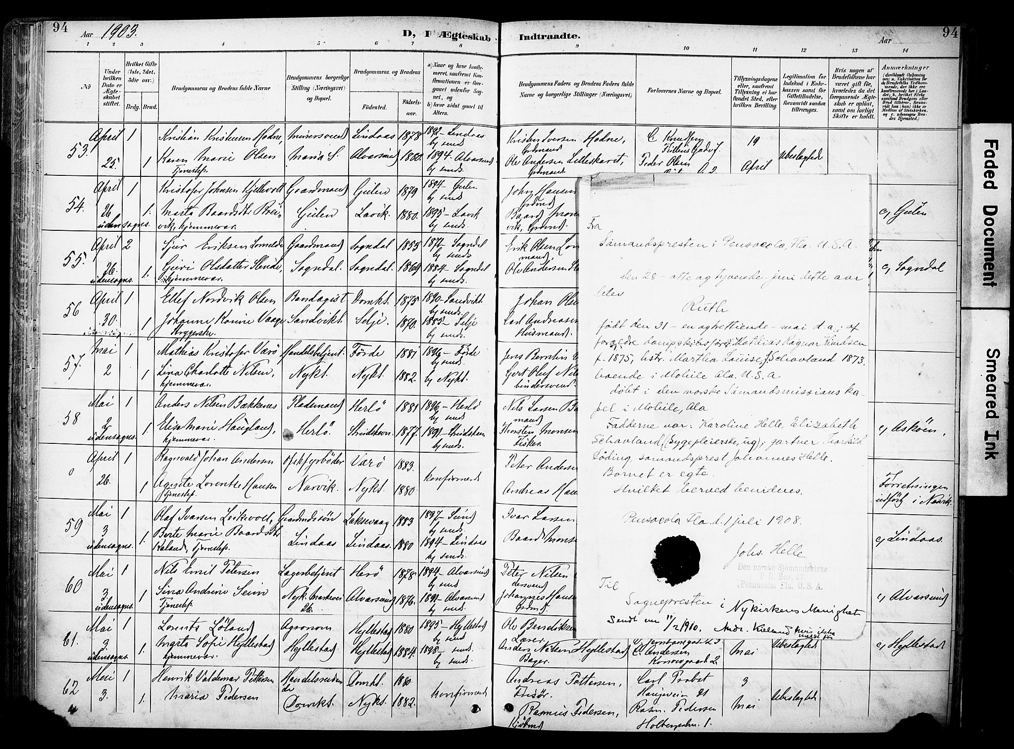 Nykirken Sokneprestembete, AV/SAB-A-77101/H/Haa/L0034: Parish register (official) no. D 4, 1896-1905, p. 94