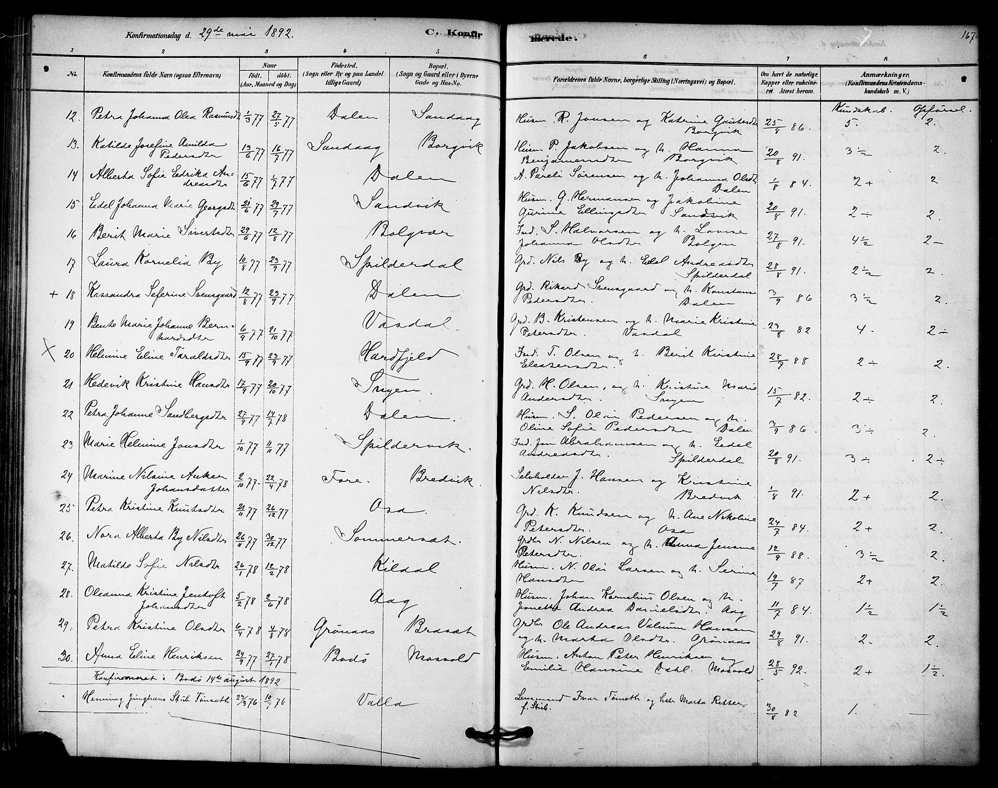 Ministerialprotokoller, klokkerbøker og fødselsregistre - Nordland, AV/SAT-A-1459/843/L0626: Parish register (official) no. 843A01, 1878-1907, p. 167