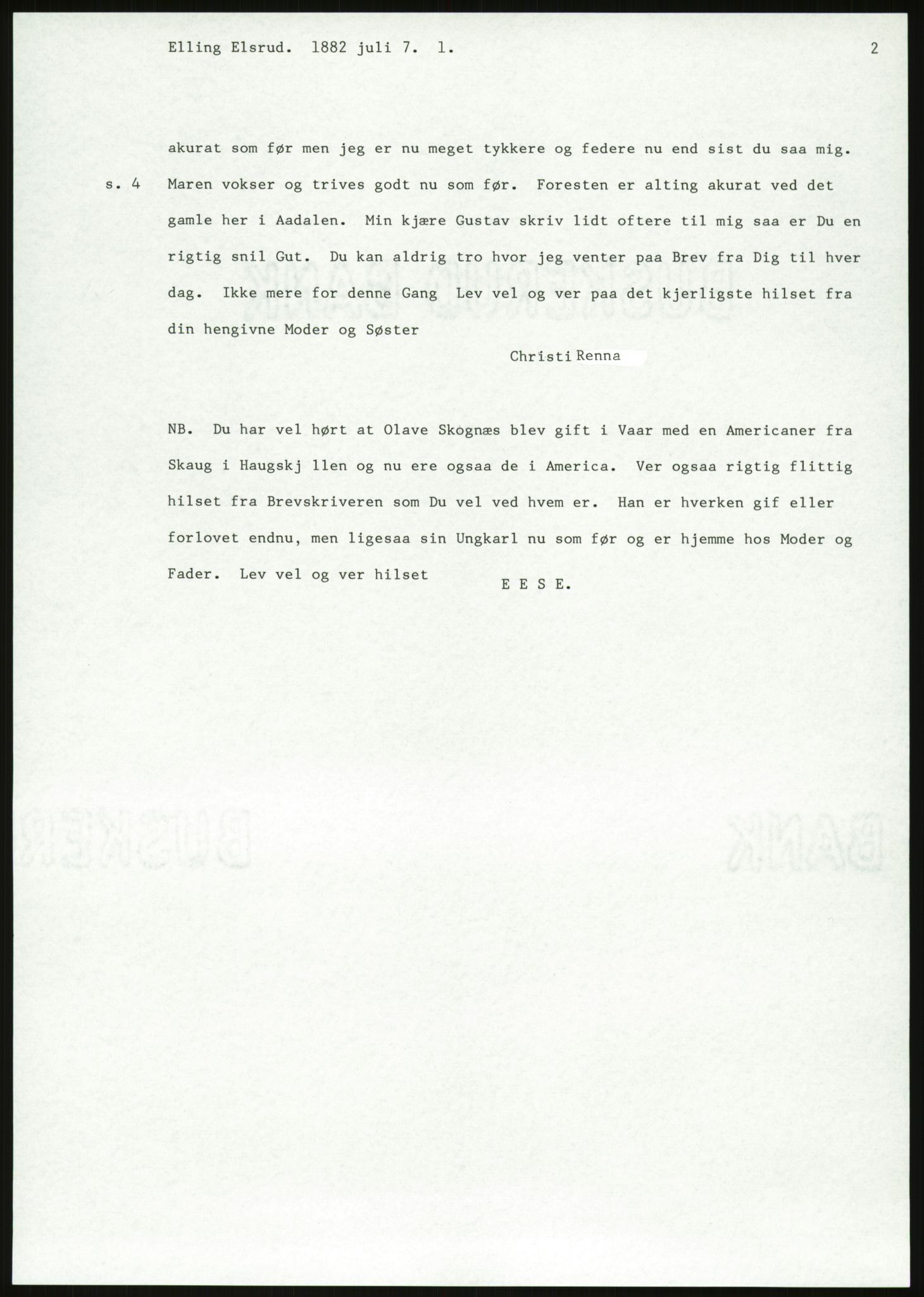 Samlinger til kildeutgivelse, Amerikabrevene, AV/RA-EA-4057/F/L0018: Innlån fra Buskerud: Elsrud, 1838-1914, p. 1027