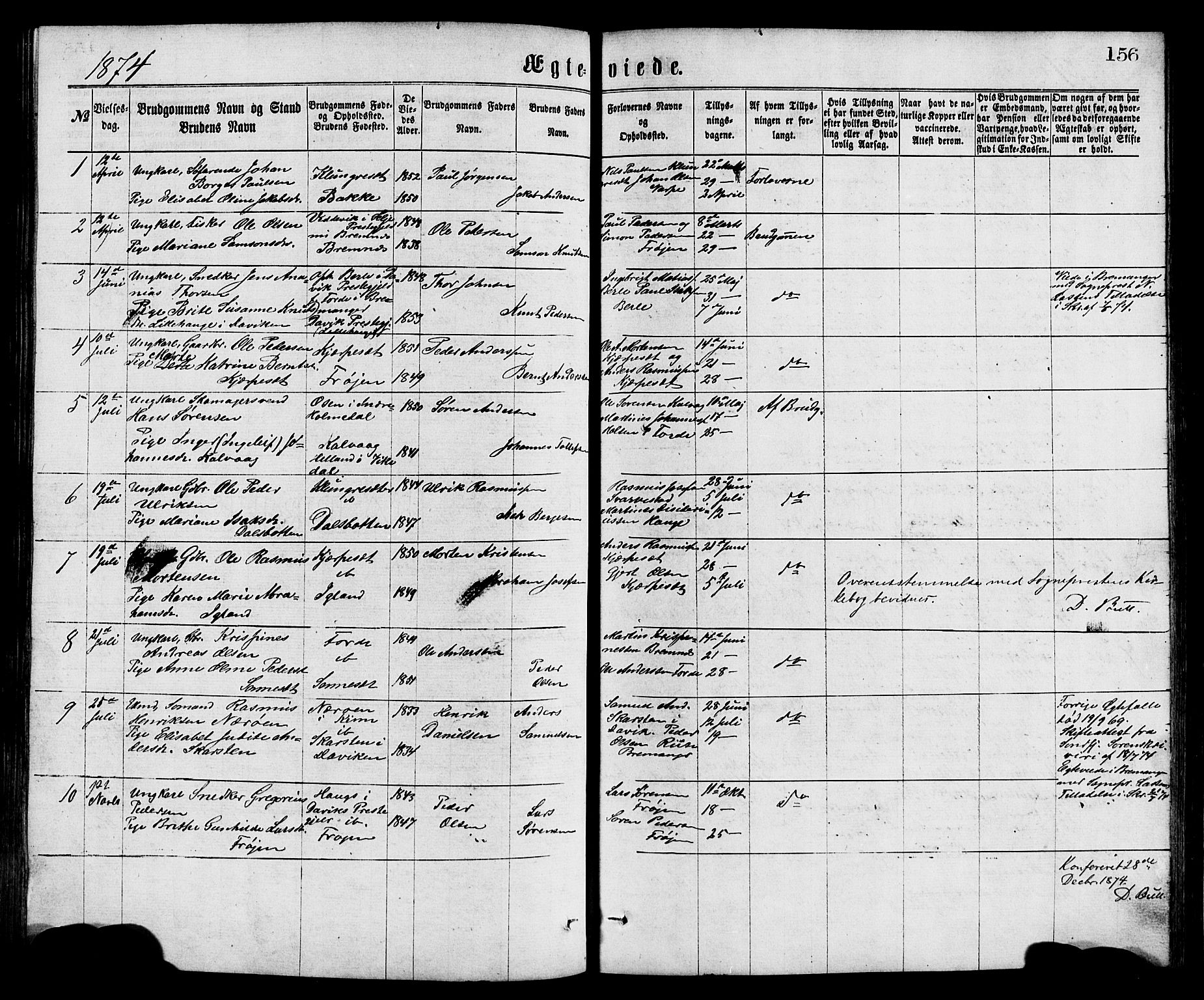 Bremanger sokneprestembete, SAB/A-82201/H/Hab/Haba/L0002: Parish register (copy) no. A 2, 1866-1889, p. 156