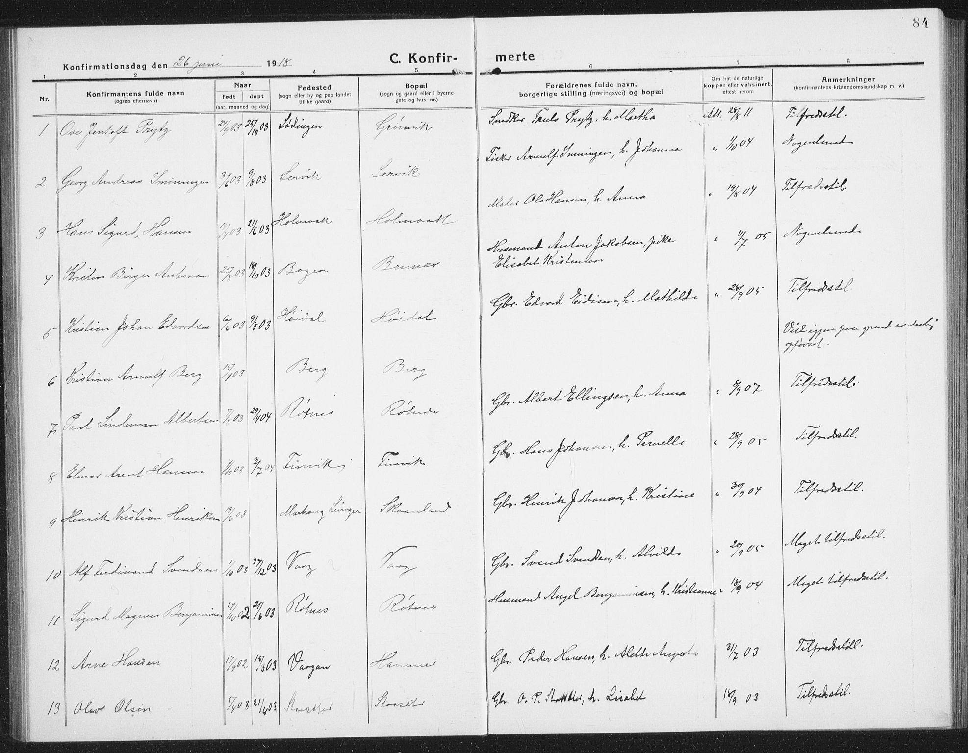 Ministerialprotokoller, klokkerbøker og fødselsregistre - Nordland, AV/SAT-A-1459/855/L0817: Parish register (copy) no. 855C06, 1917-1934, p. 84