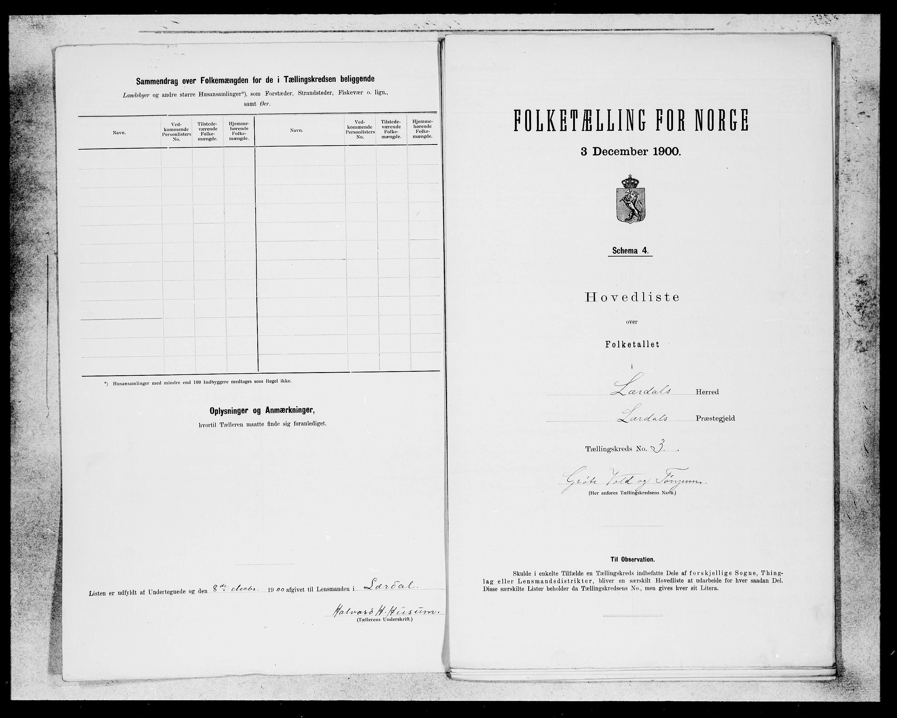 SAB, 1900 census for Lærdal, 1900, p. 3