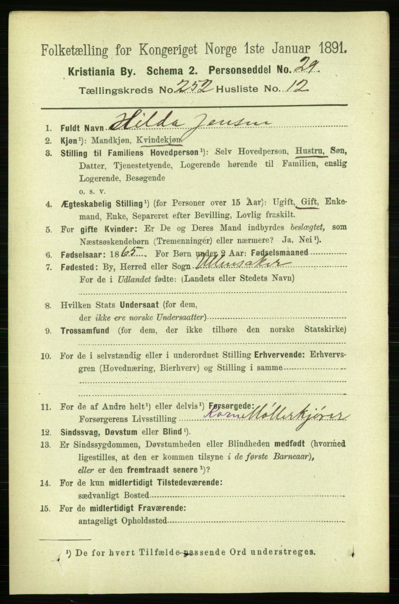 RA, 1891 census for 0301 Kristiania, 1891, p. 153630