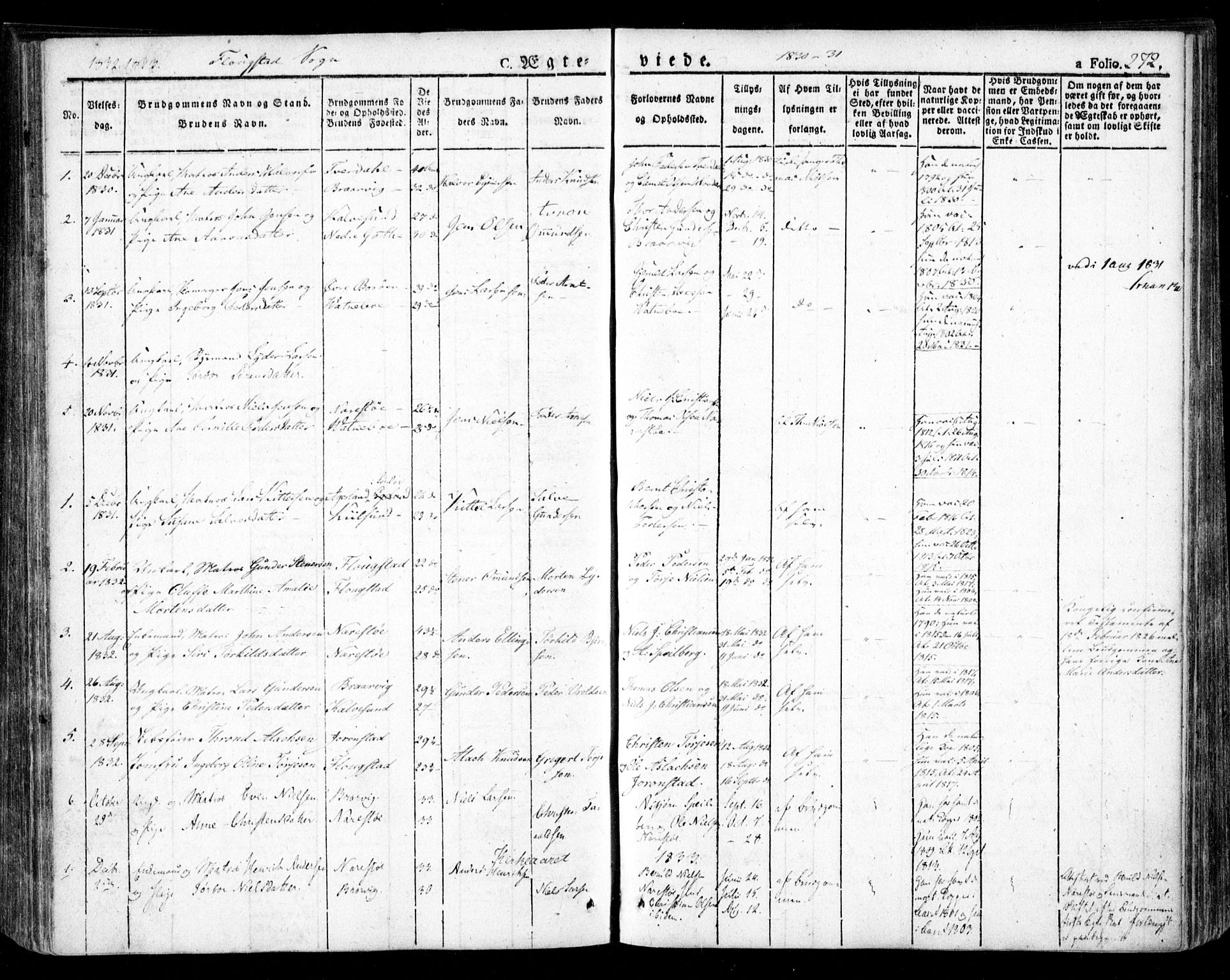Dypvåg sokneprestkontor, SAK/1111-0007/F/Fa/Faa/L0004: Parish register (official) no. A 4, 1824-1840, p. 272