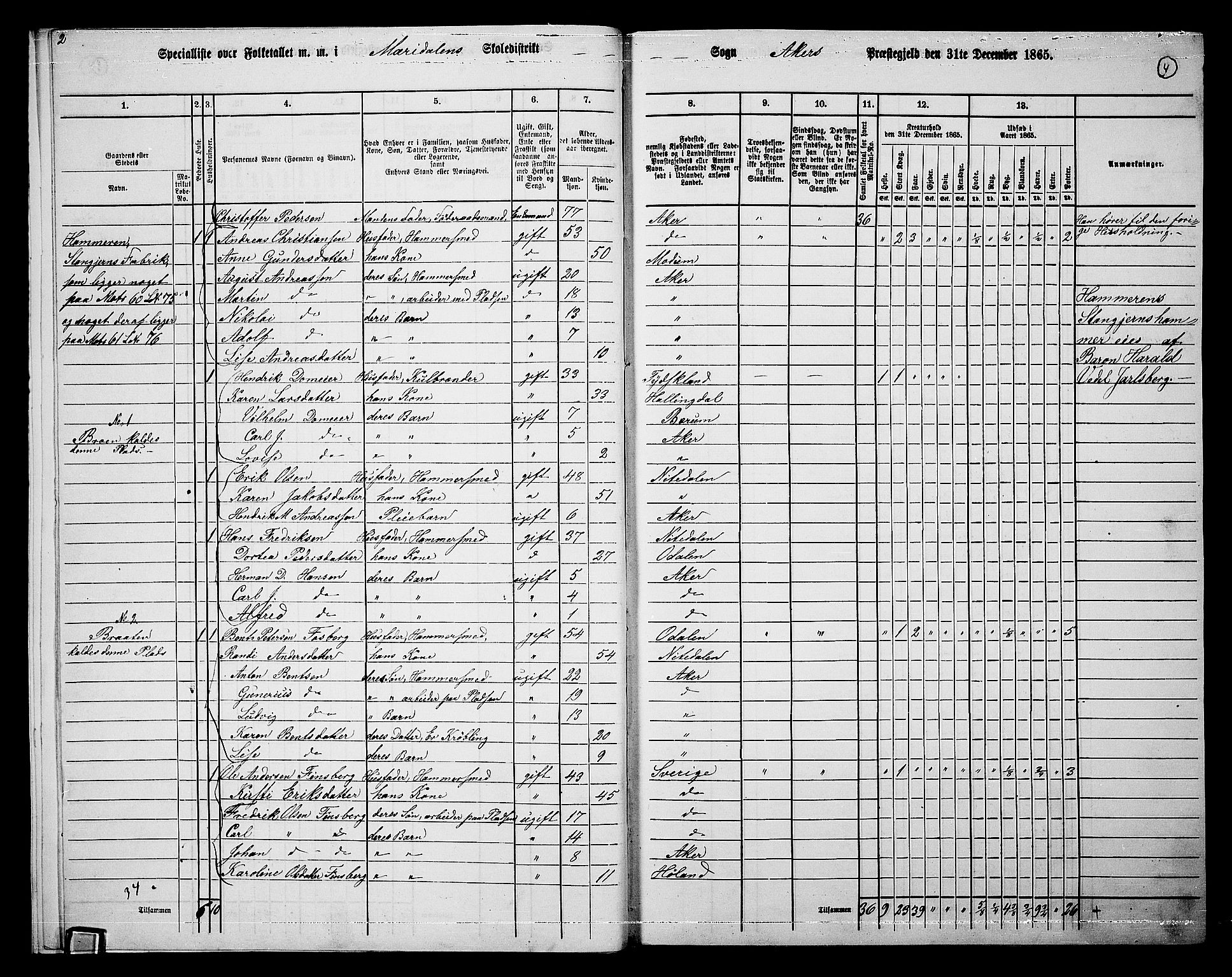 RA, 1865 census for Vestre Aker, 1865, p. 188