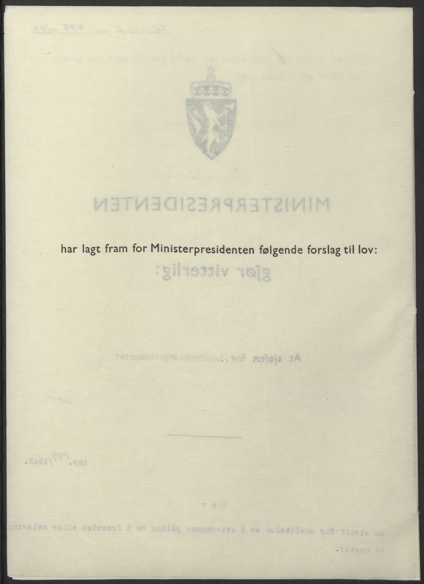 NS-administrasjonen 1940-1945 (Statsrådsekretariatet, de kommisariske statsråder mm), AV/RA-S-4279/D/Db/L0098: Lover II, 1942, p. 316