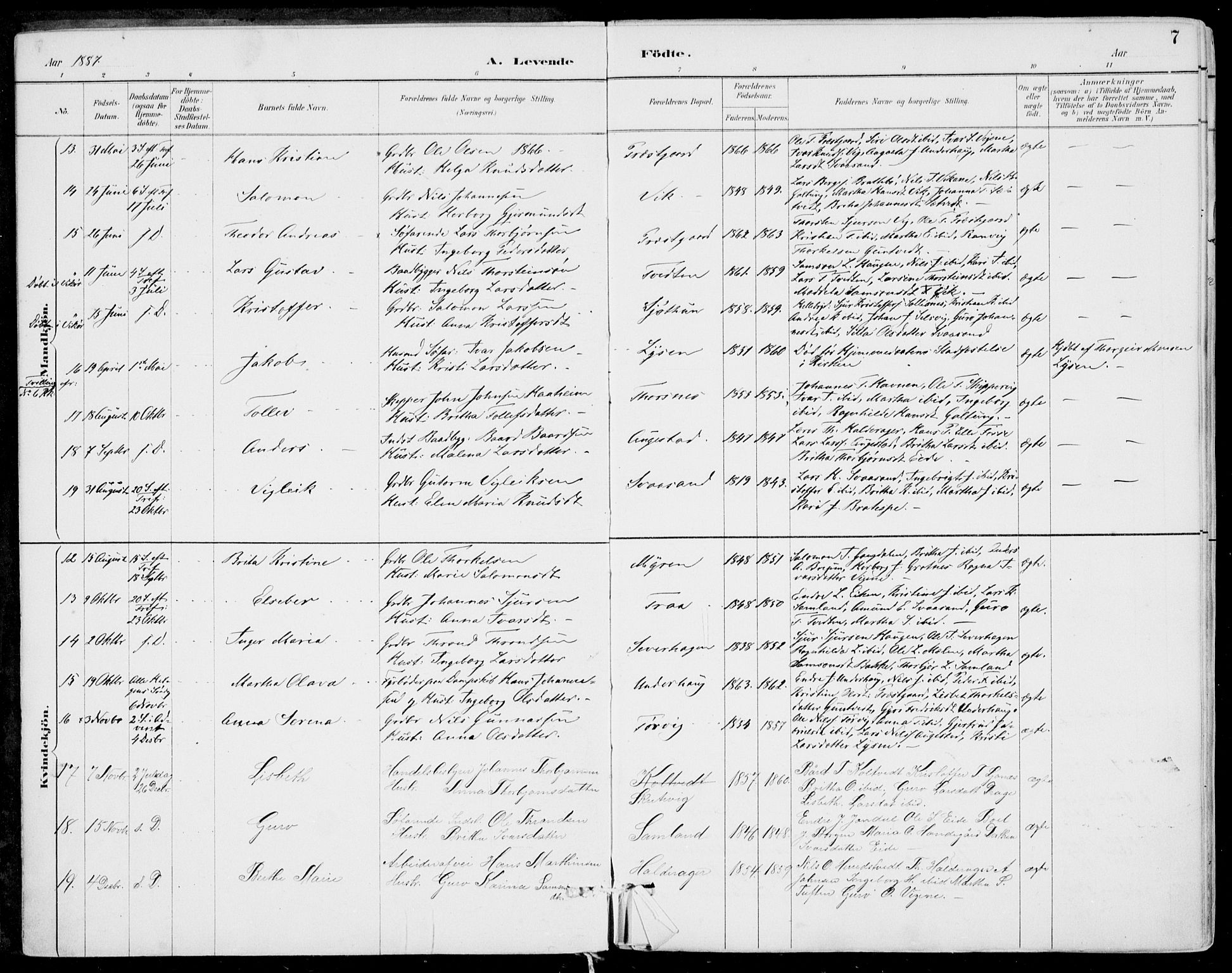 Strandebarm sokneprestembete, SAB/A-78401/H/Haa: Parish register (official) no. E  1, 1886-1908, p. 7