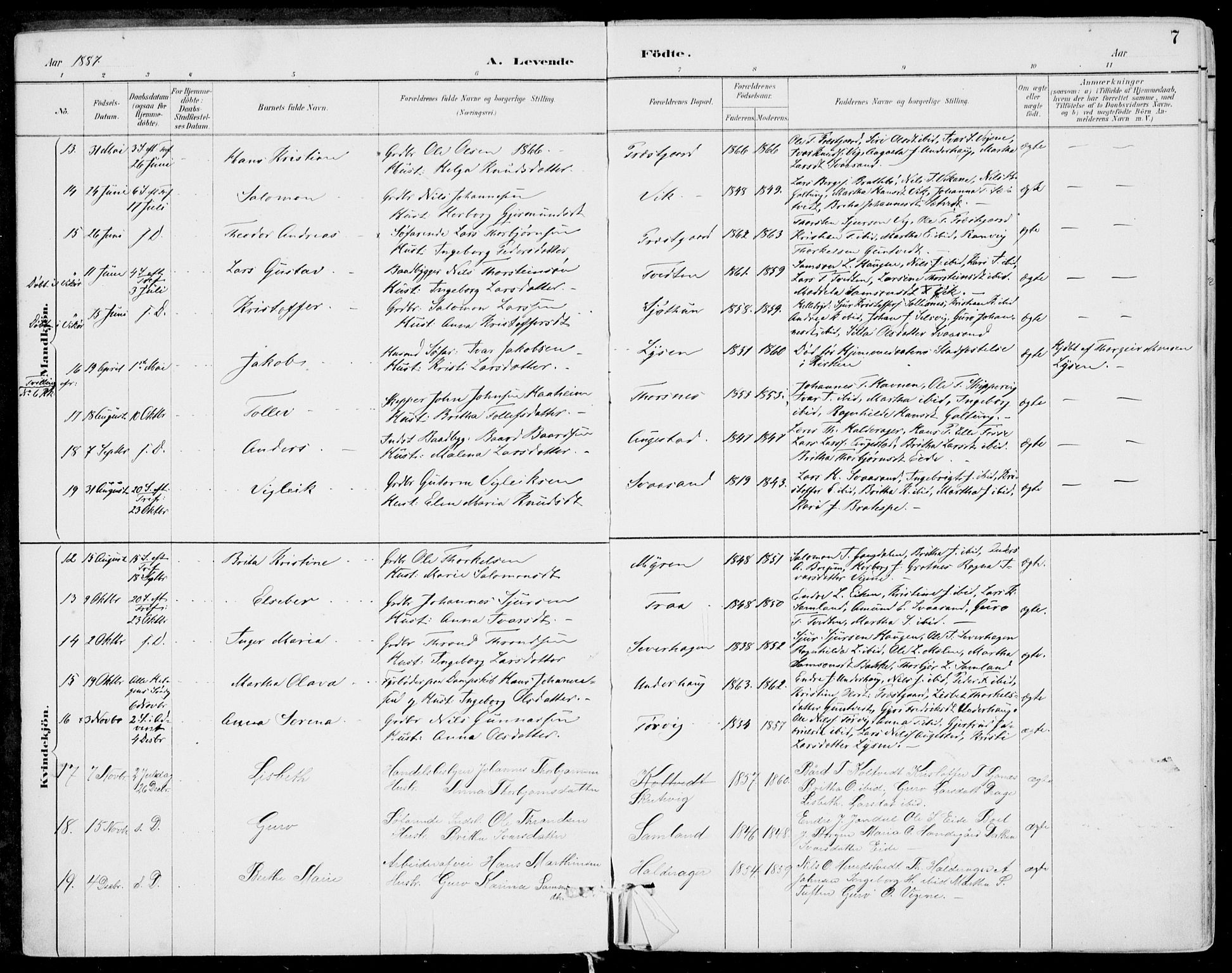 Strandebarm sokneprestembete, AV/SAB-A-78401/H/Haa: Parish register (official) no. E  1, 1886-1908, p. 7