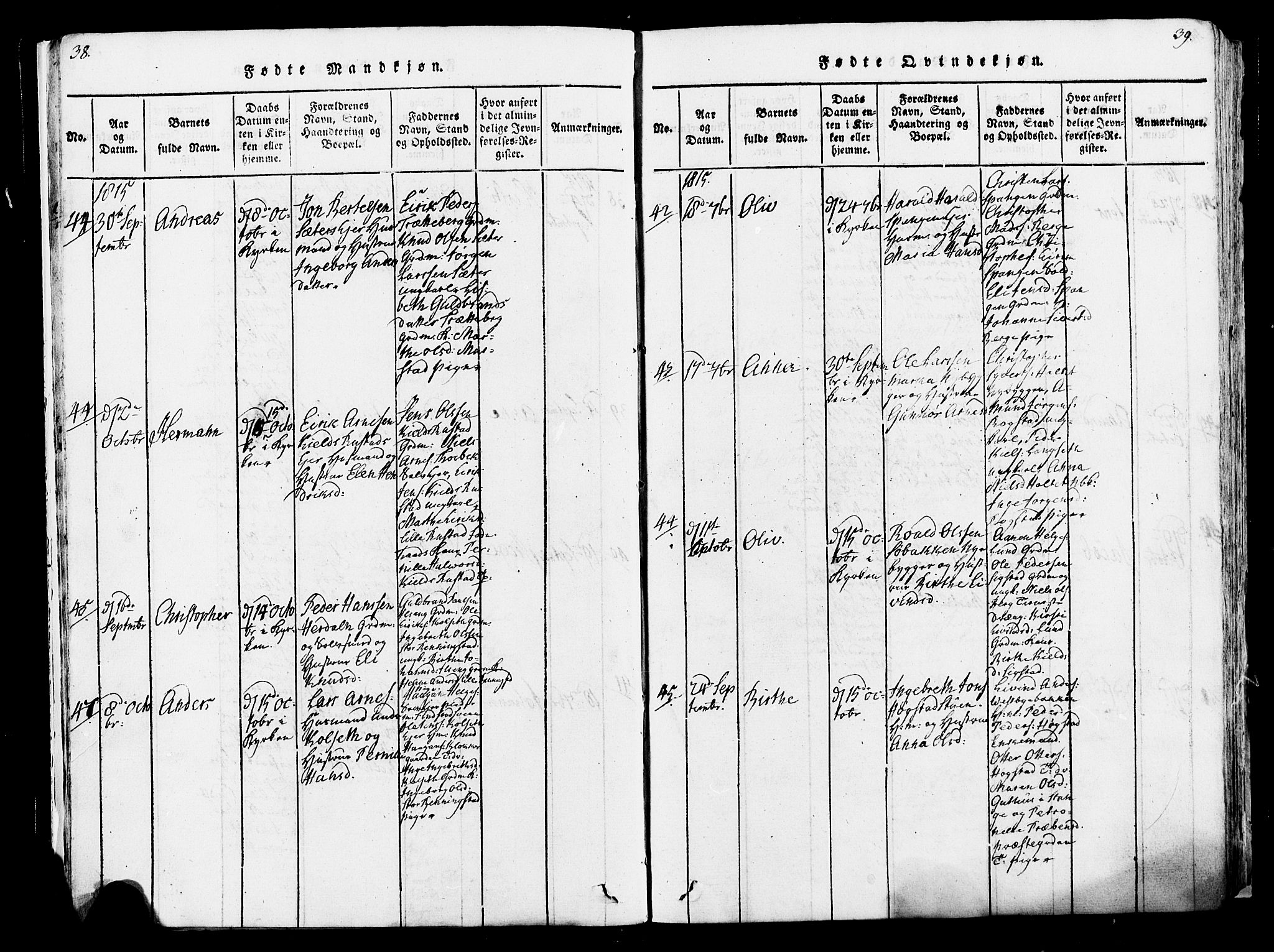 Løten prestekontor, AV/SAH-PREST-022/K/Ka/L0005: Parish register (official) no. 5, 1814-1832, p. 38-39