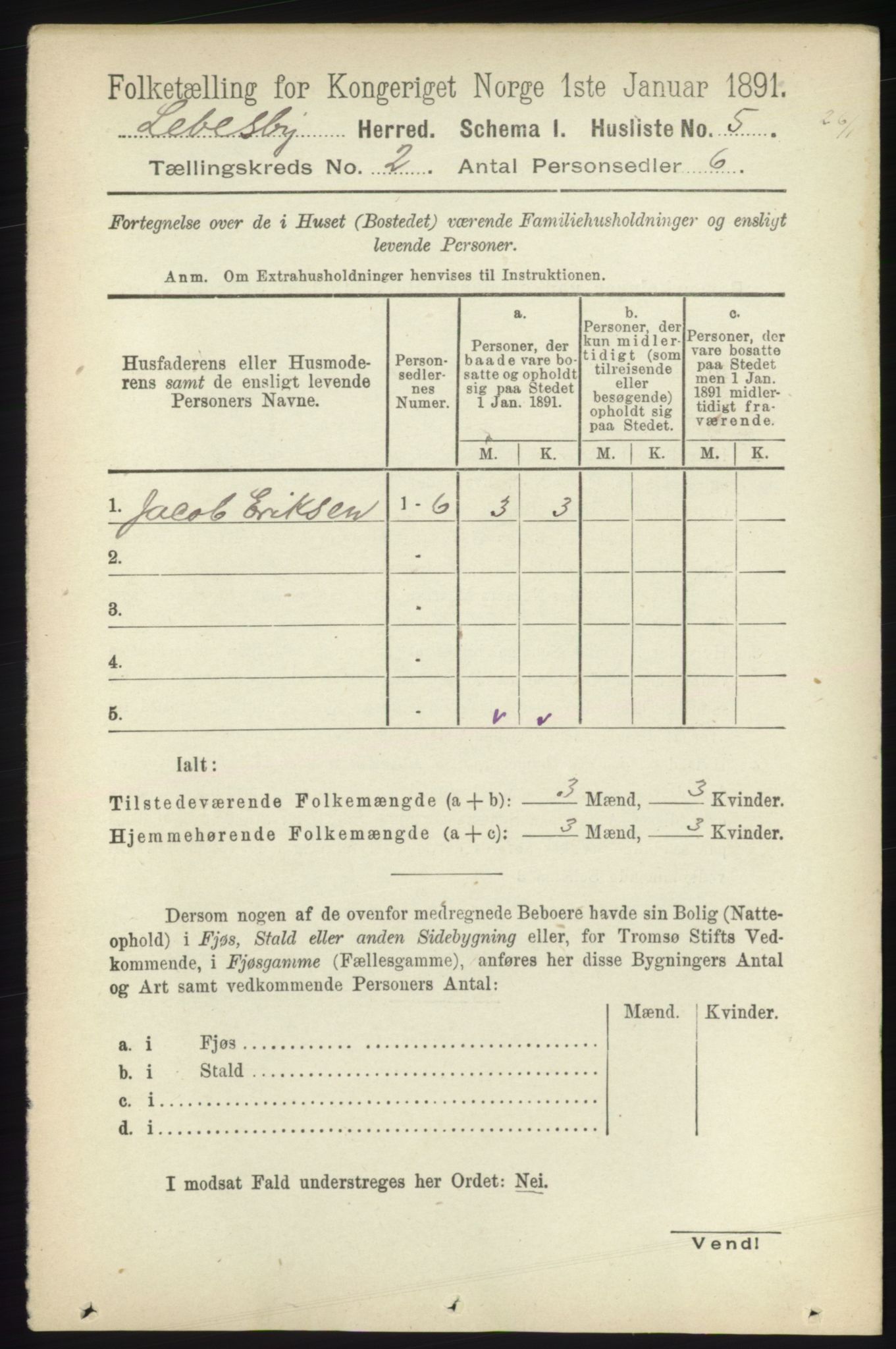 RA, 1891 census for 2022 Lebesby, 1891, p. 258