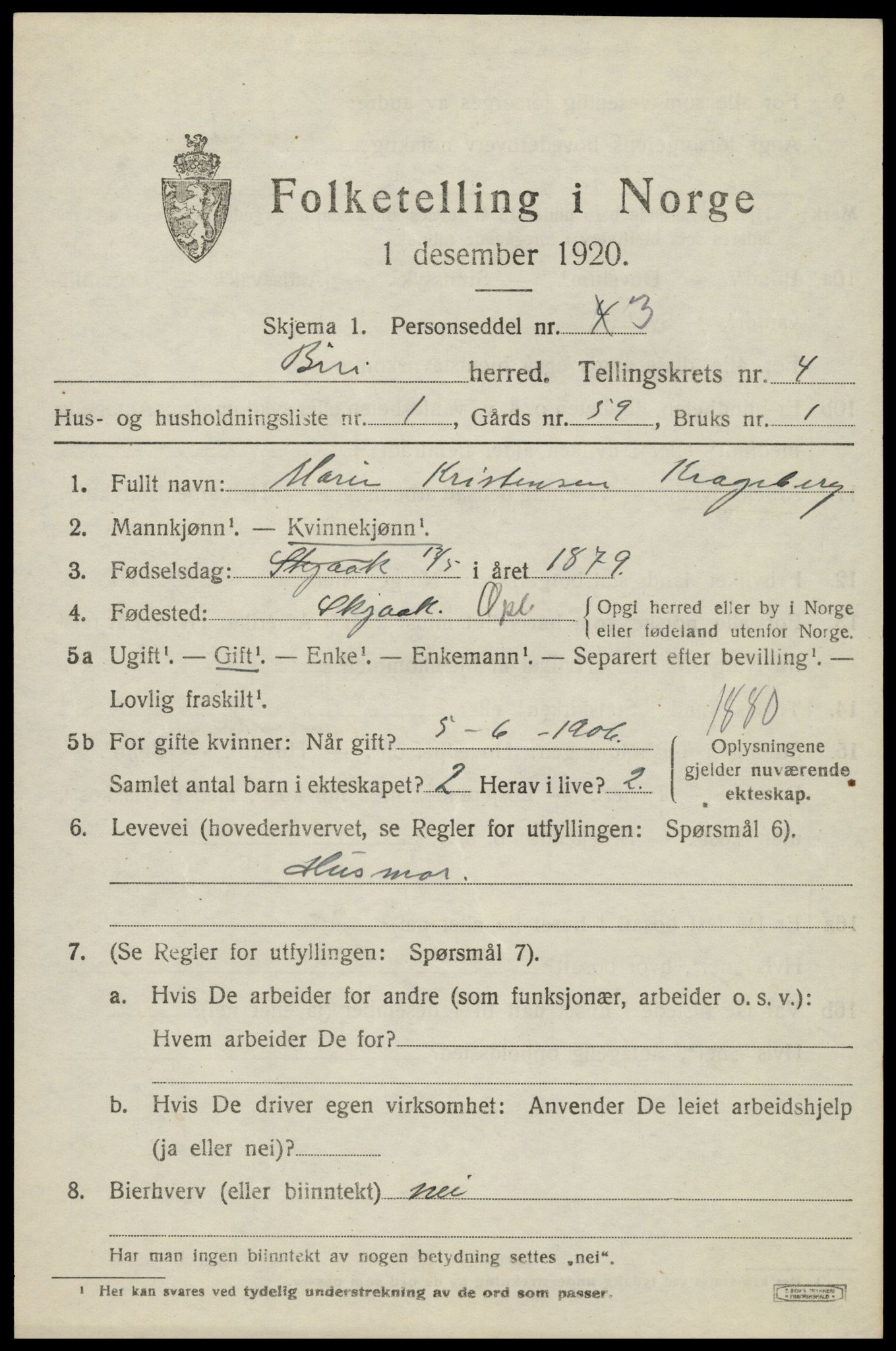 SAH, 1920 census for Biri, 1920, p. 3203