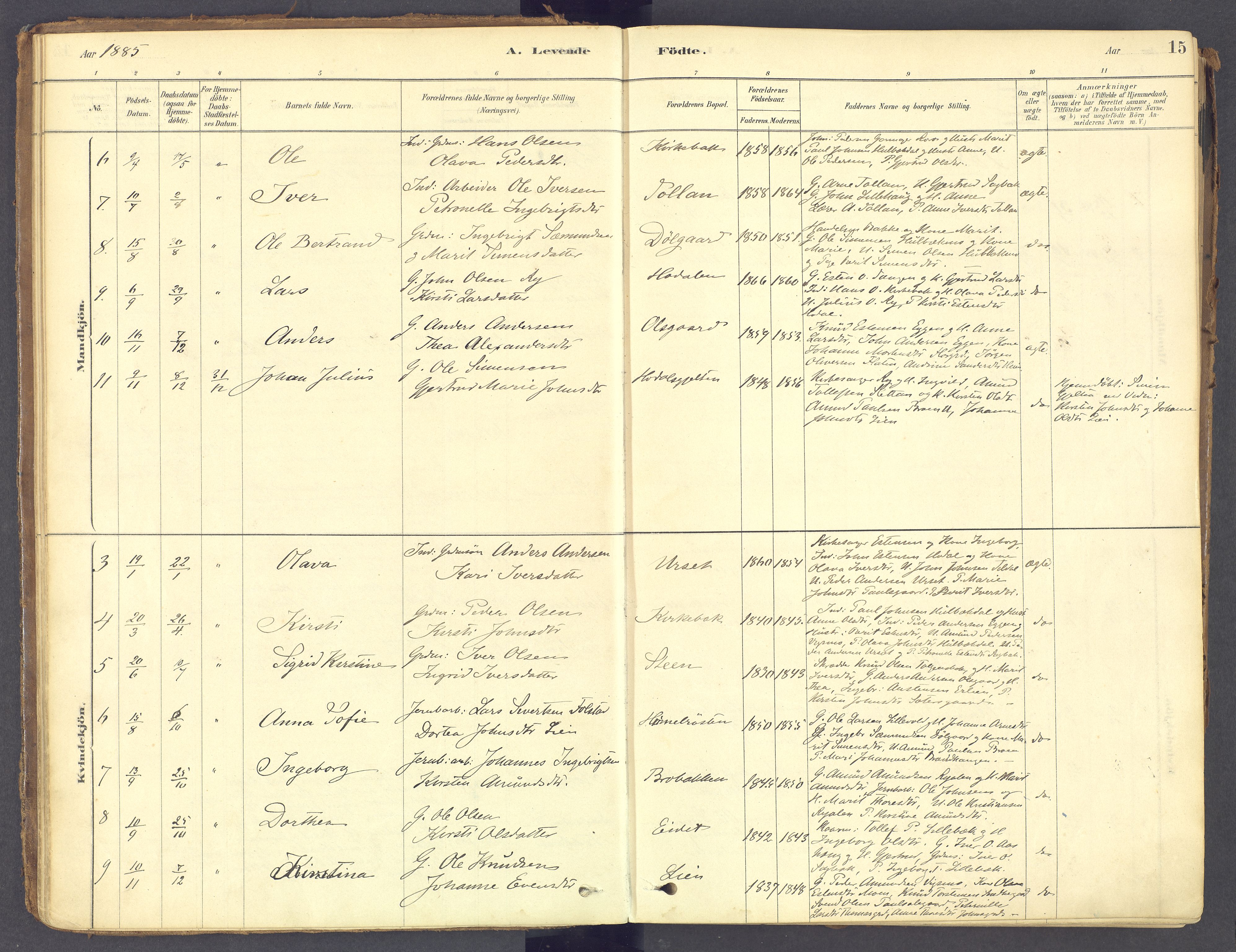 Tolga prestekontor, SAH/PREST-062/K/L0011: Parish register (official) no. 11, 1877-1920, p. 15