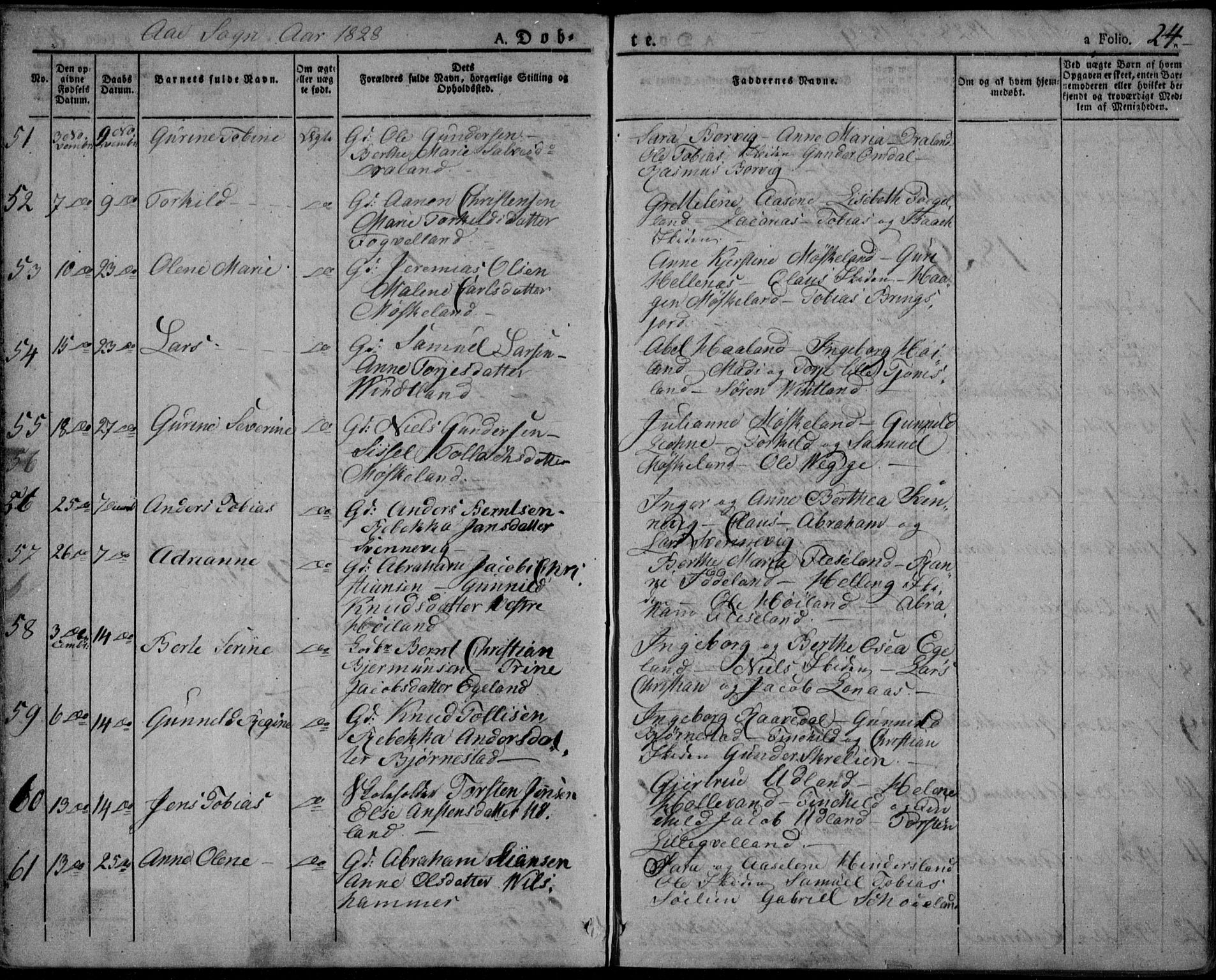 Lyngdal sokneprestkontor, AV/SAK-1111-0029/F/Fa/Fac/L0007: Parish register (official) no. A 7, 1825-1838, p. 24