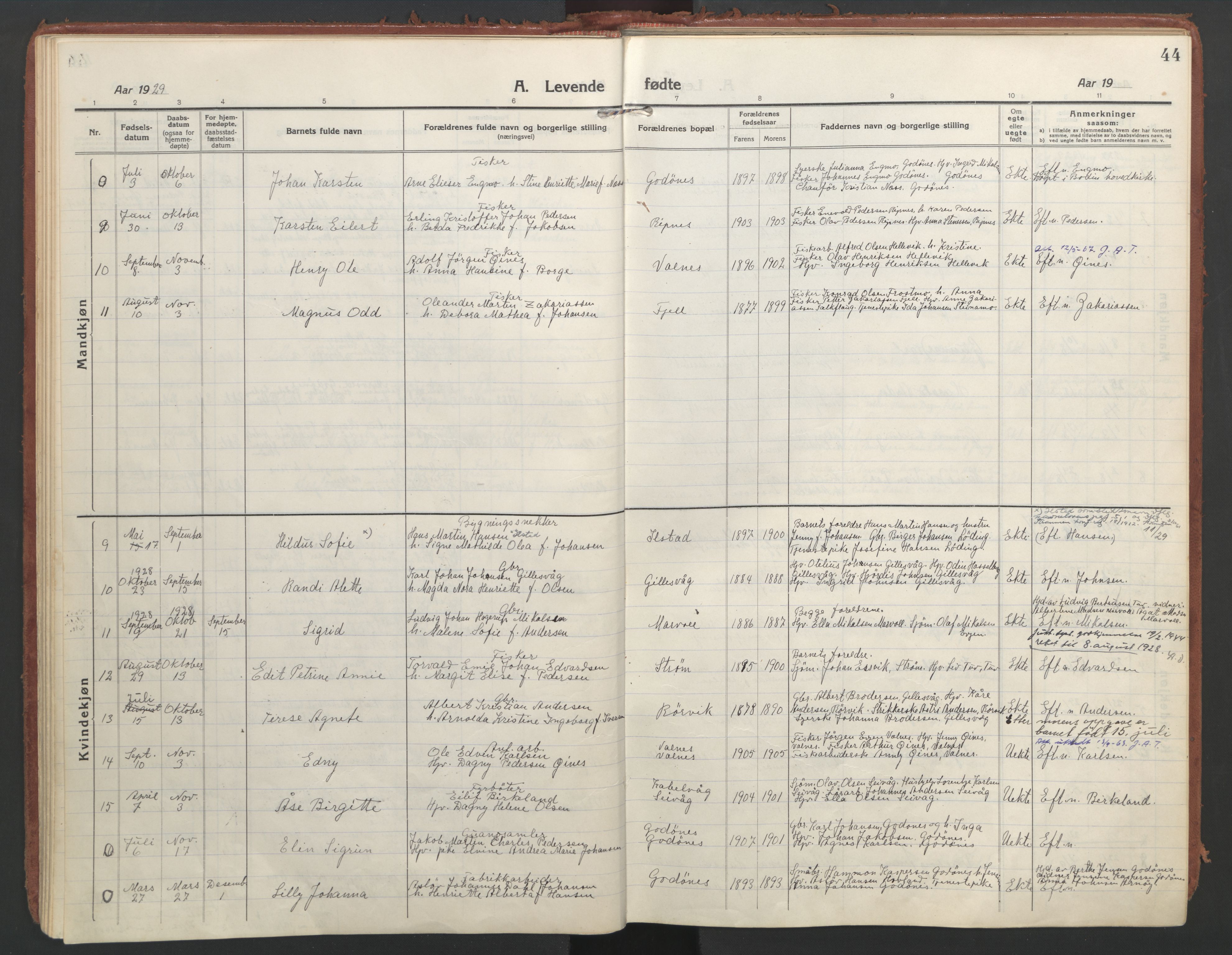 Ministerialprotokoller, klokkerbøker og fødselsregistre - Nordland, AV/SAT-A-1459/804/L0086: Parish register (official) no. 804A07, 1916-1935, p. 44