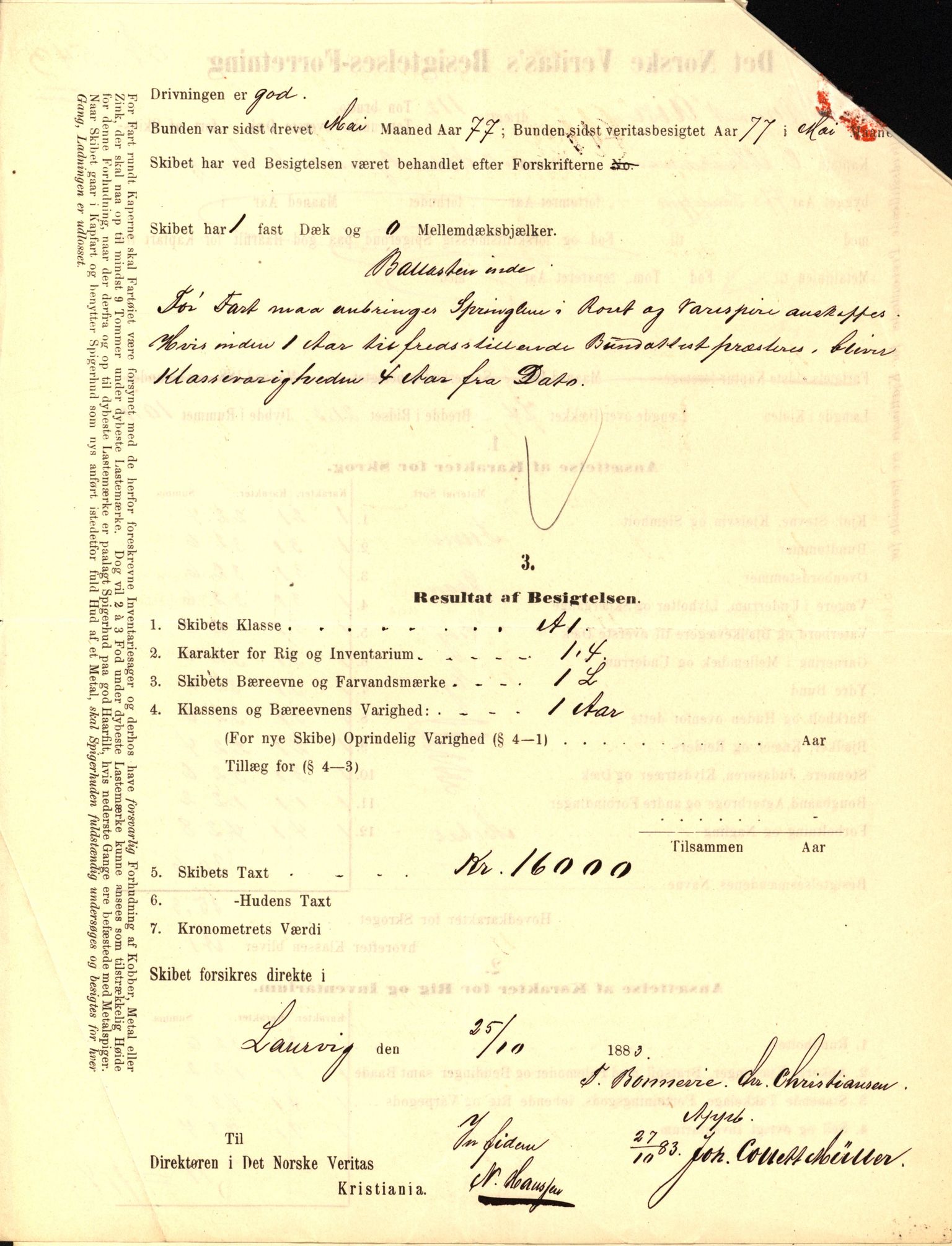 Pa 63 - Østlandske skibsassuranceforening, VEMU/A-1079/G/Ga/L0017/0003: Havaridokumenter / Alma, Aise, Ole Bull, Tellus, Frank, 1884, p. 5