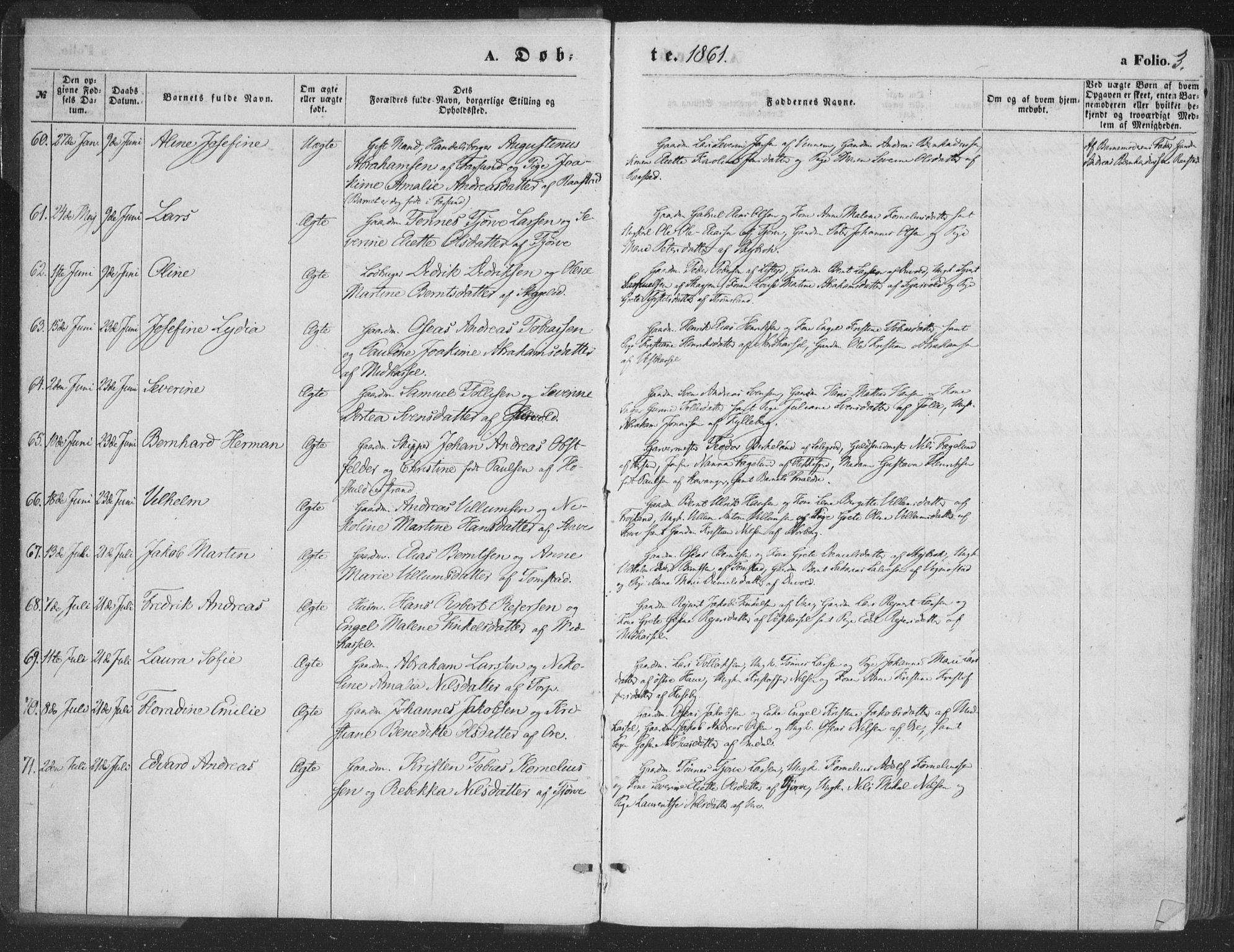 Lista sokneprestkontor, AV/SAK-1111-0027/F/Fa/L0011: Parish register (official) no. A 11, 1861-1878, p. 3