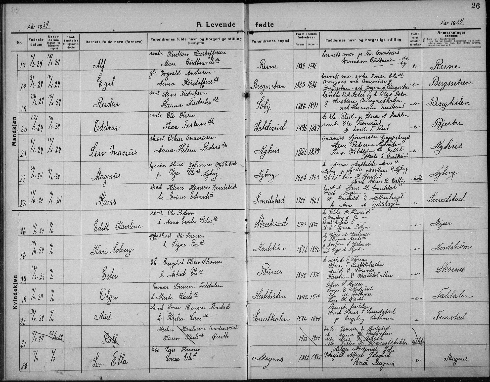 Nord-Odal prestekontor, AV/SAH-PREST-032/H/Ha/Hab/L0004: Parish register (copy) no. 4, 1921-1936, p. 26