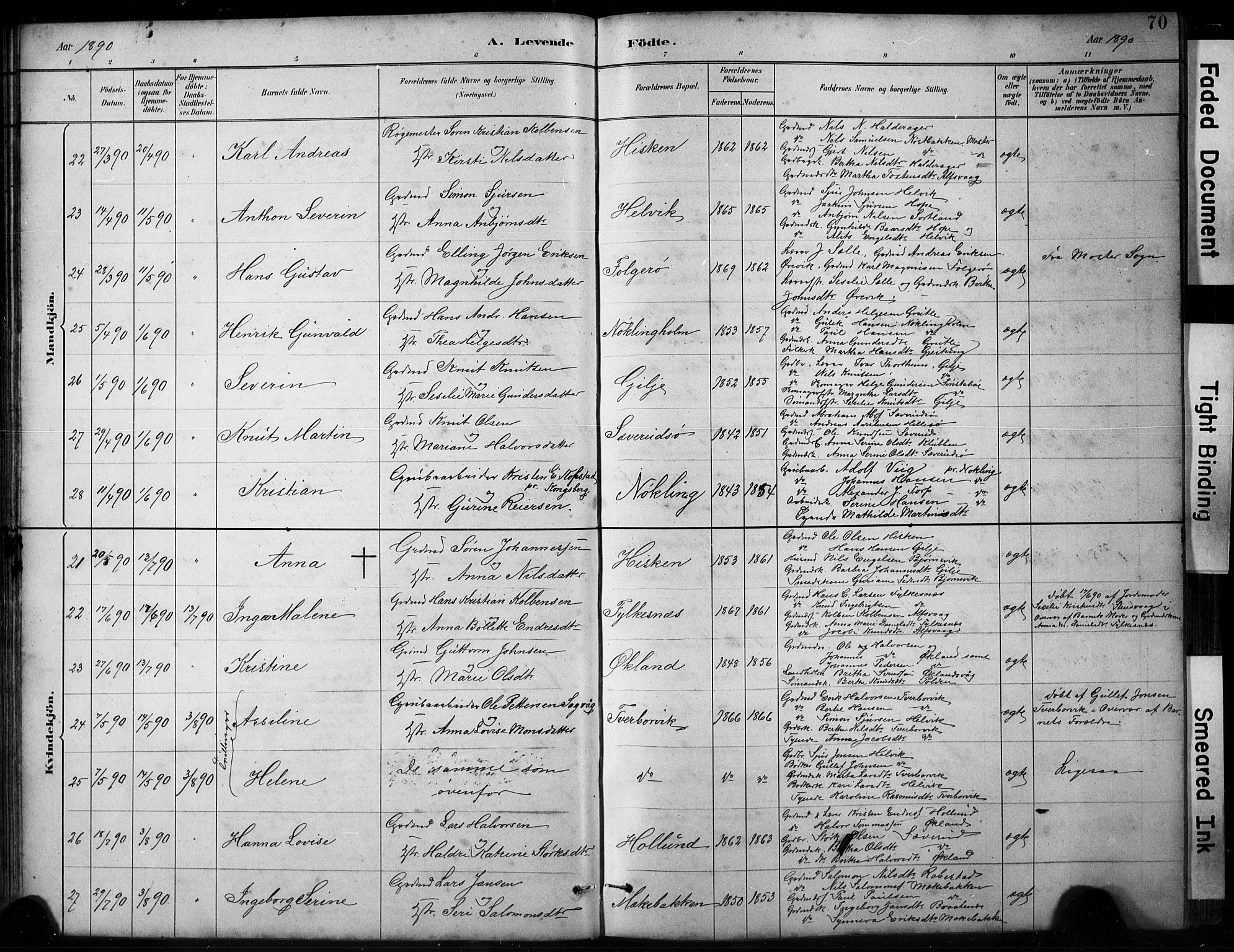 Finnås sokneprestembete, SAB/A-99925/H/Ha/Hab/Habb/L0003: Parish register (copy) no. B 3, 1882-1897, p. 70