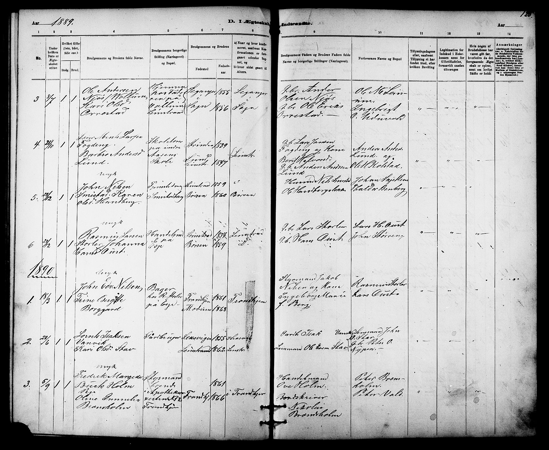 Ministerialprotokoller, klokkerbøker og fødselsregistre - Sør-Trøndelag, SAT/A-1456/613/L0395: Parish register (copy) no. 613C03, 1887-1909, p. 125