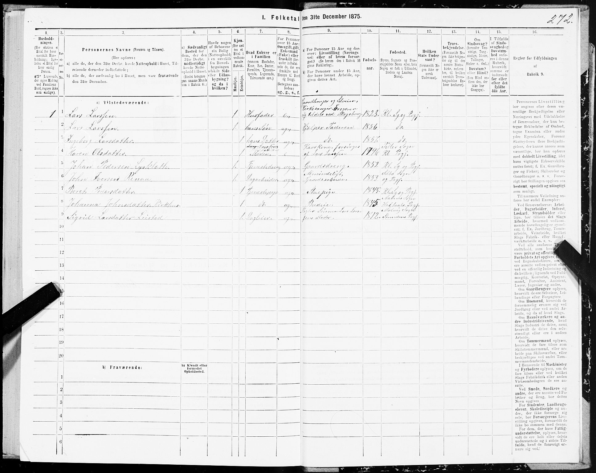 SAT, 1875 census for 1662P Klæbu, 1875, p. 1272