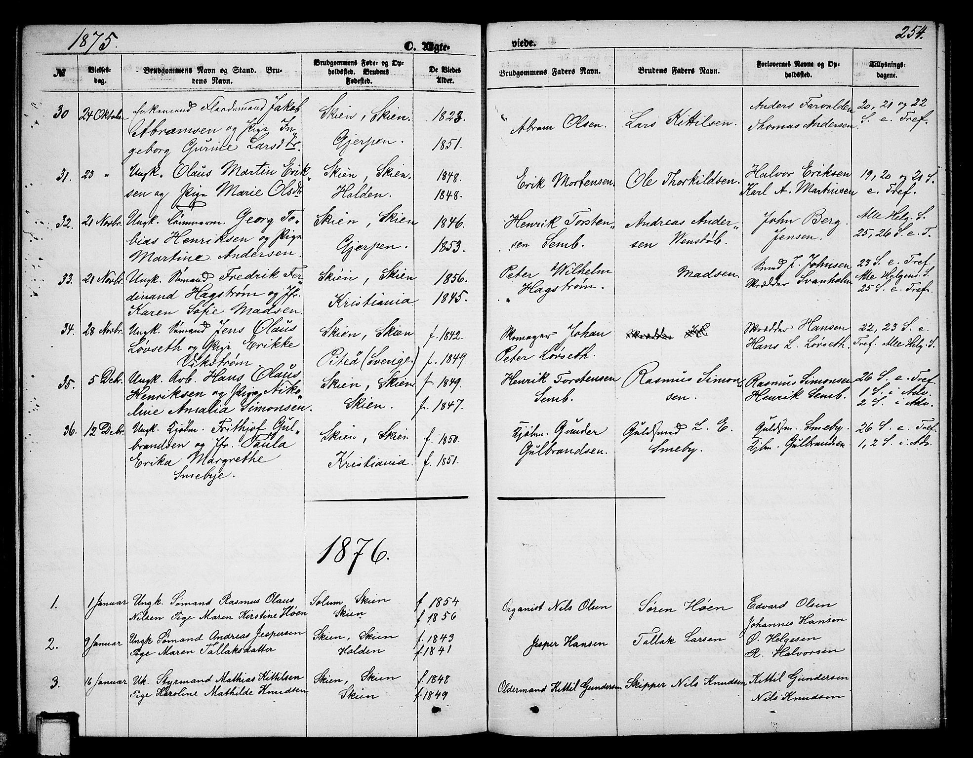 Skien kirkebøker, SAKO/A-302/G/Ga/L0005: Parish register (copy) no. 5, 1868-1880, p. 254