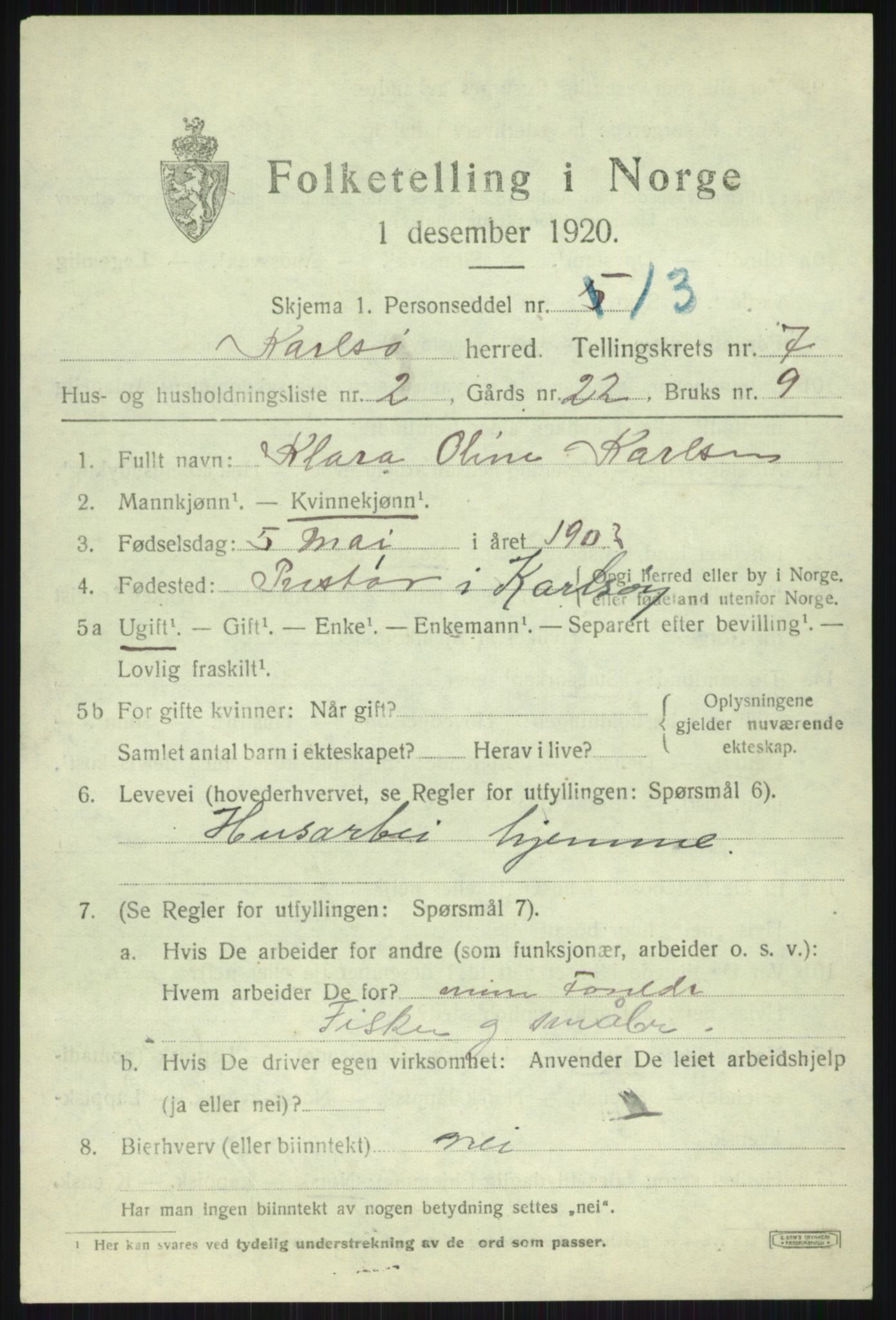 SATØ, 1920 census for Karlsøy, 1920, p. 2644