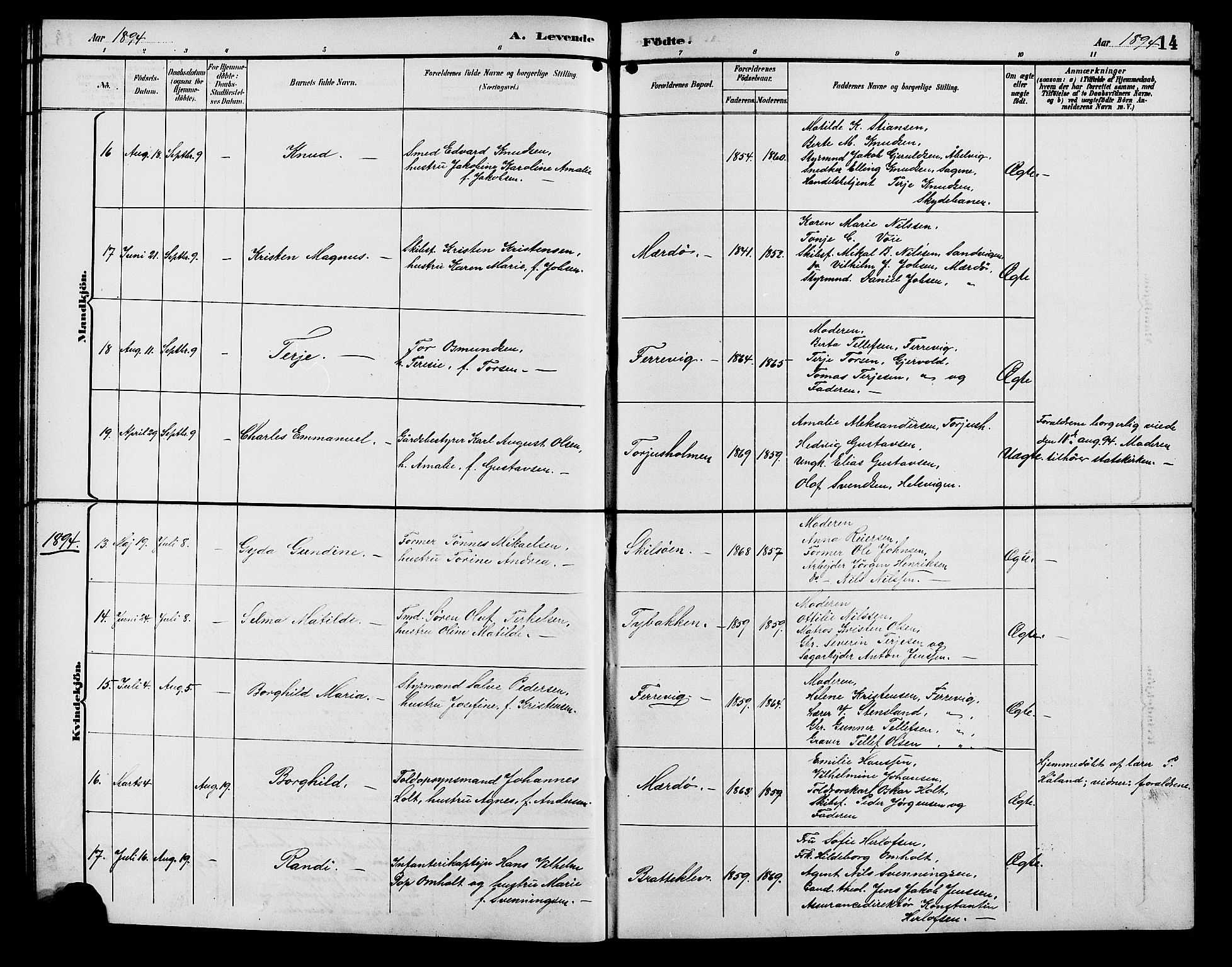 Tromøy sokneprestkontor, AV/SAK-1111-0041/F/Fb/L0006: Parish register (copy) no. B 6, 1892-1907, p. 14