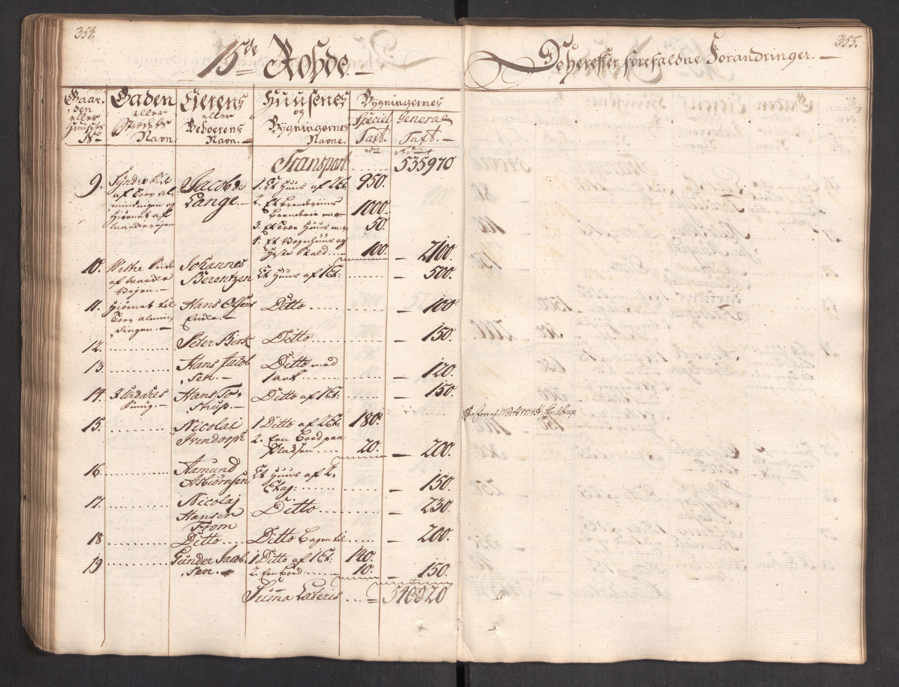 Kommersekollegiet, Brannforsikringskontoret 1767-1814, AV/RA-EA-5458/F/Fa/L0004/0002: Bergen / Branntakstprotokoll, 1767, p. 354-355