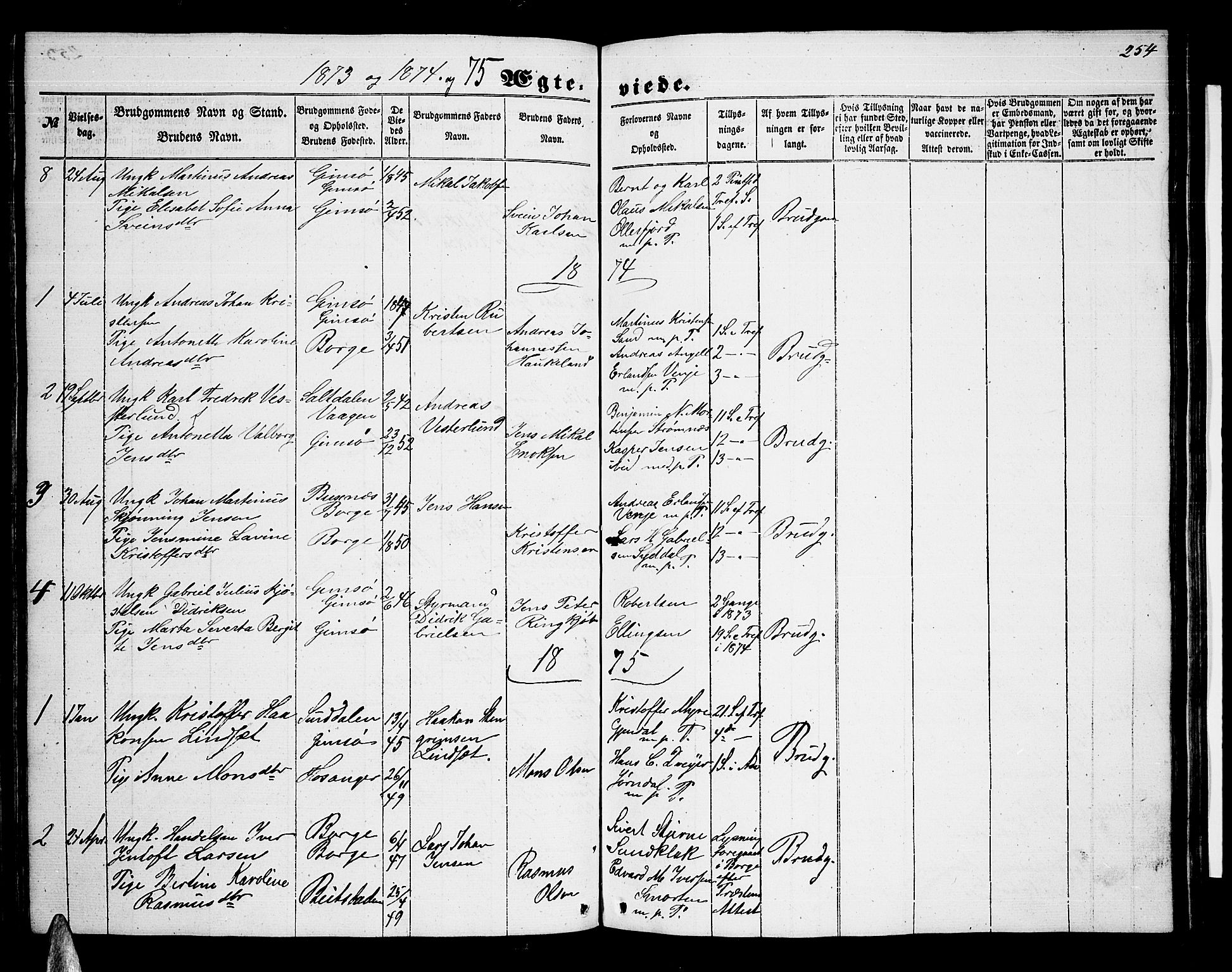 Ministerialprotokoller, klokkerbøker og fødselsregistre - Nordland, AV/SAT-A-1459/876/L1102: Parish register (copy) no. 876C01, 1852-1886, p. 254