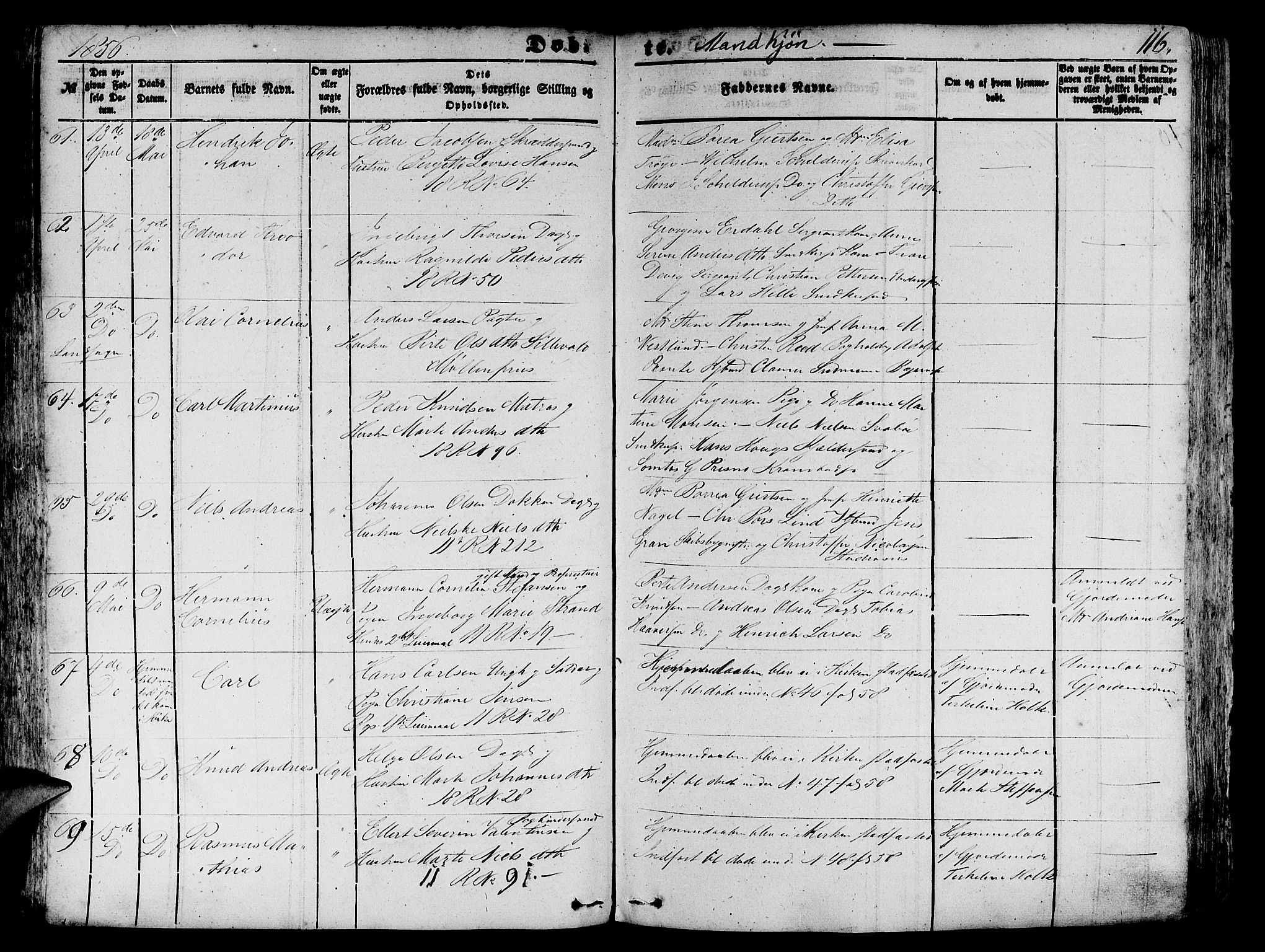 Domkirken sokneprestembete, SAB/A-74801/H/Hab/L0010: Parish register (copy) no. B 3, 1849-1856, p. 116