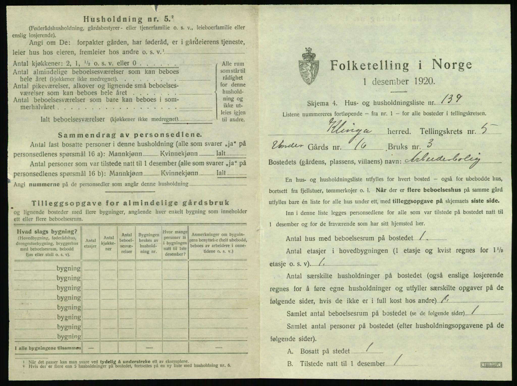 SAT, 1920 census for Klinga, 1920, p. 697