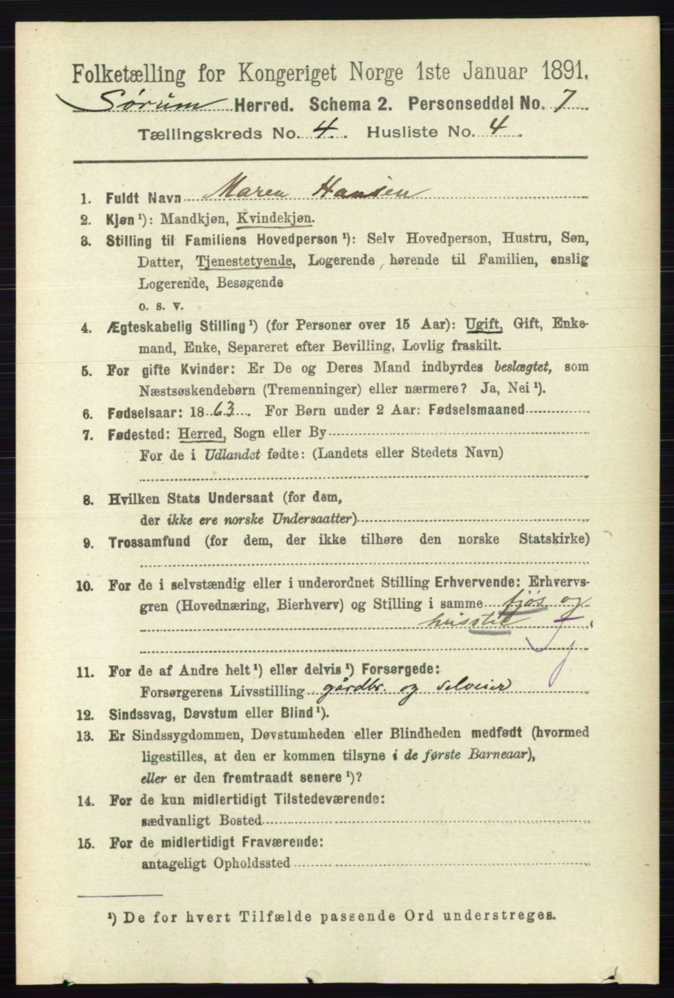 RA, 1891 census for 0226 Sørum, 1891, p. 1900
