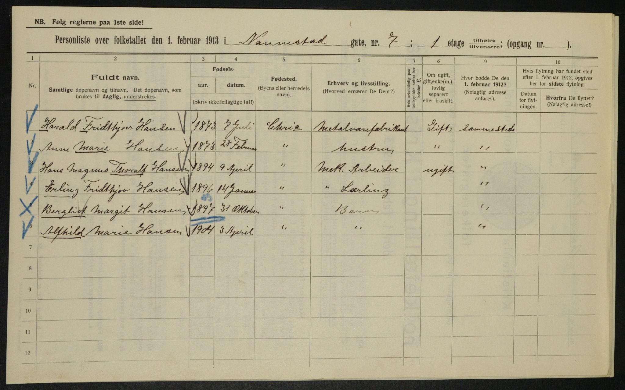 OBA, Municipal Census 1913 for Kristiania, 1913, p. 69100