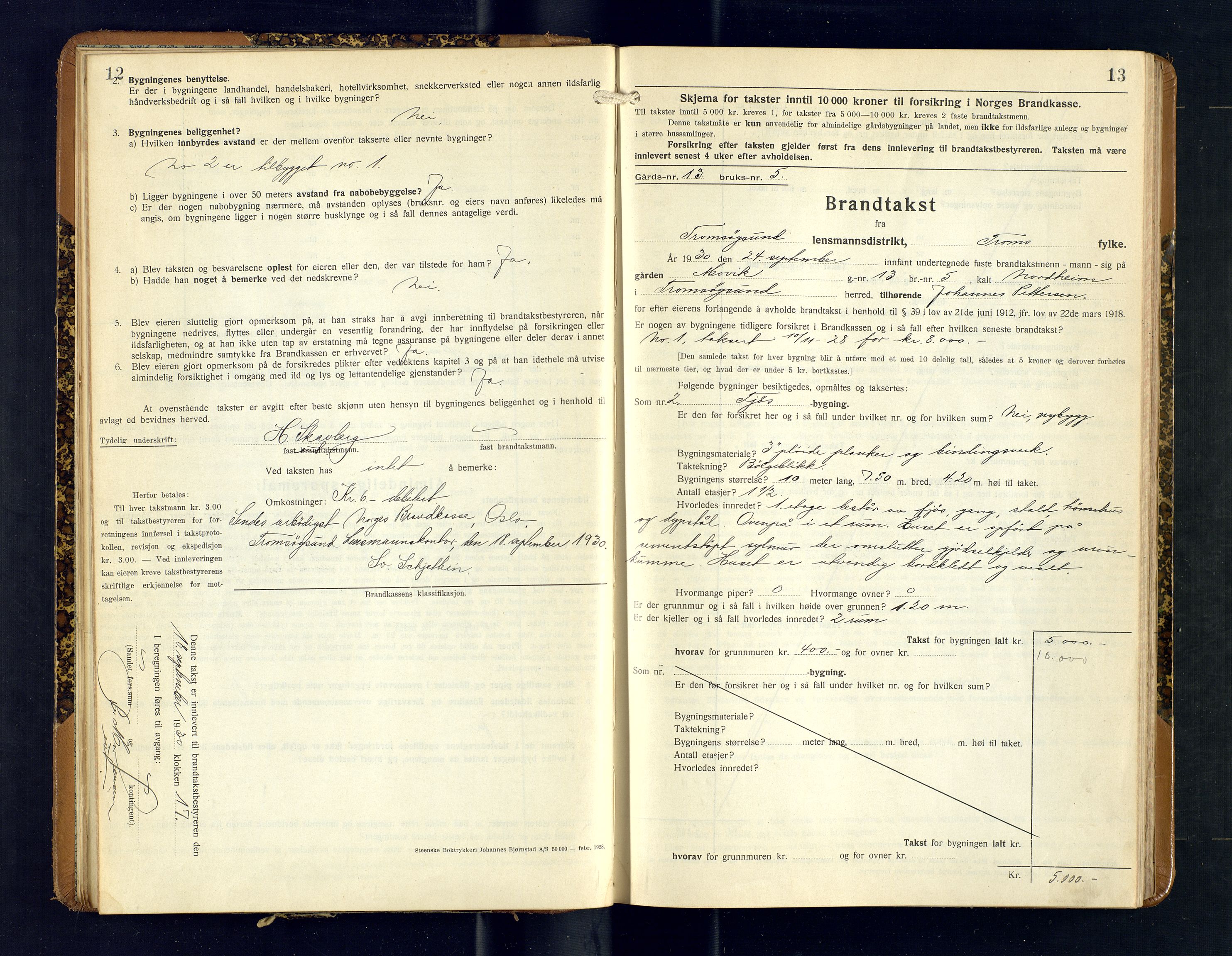 Tromsøysund lensmannskontor, AV/SATØ-SATØ-12/F/Fs/Fsb/L0751: Branntakstprotokoll (S). Med register, 1929-1932, p. 12-13